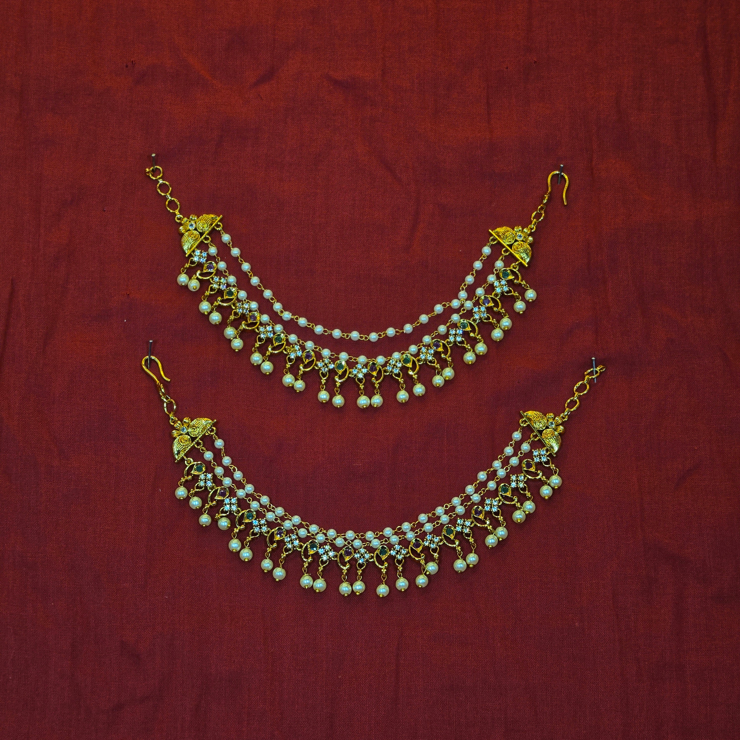 Elegant Gold Plated AD Stones Earchains / Mattal