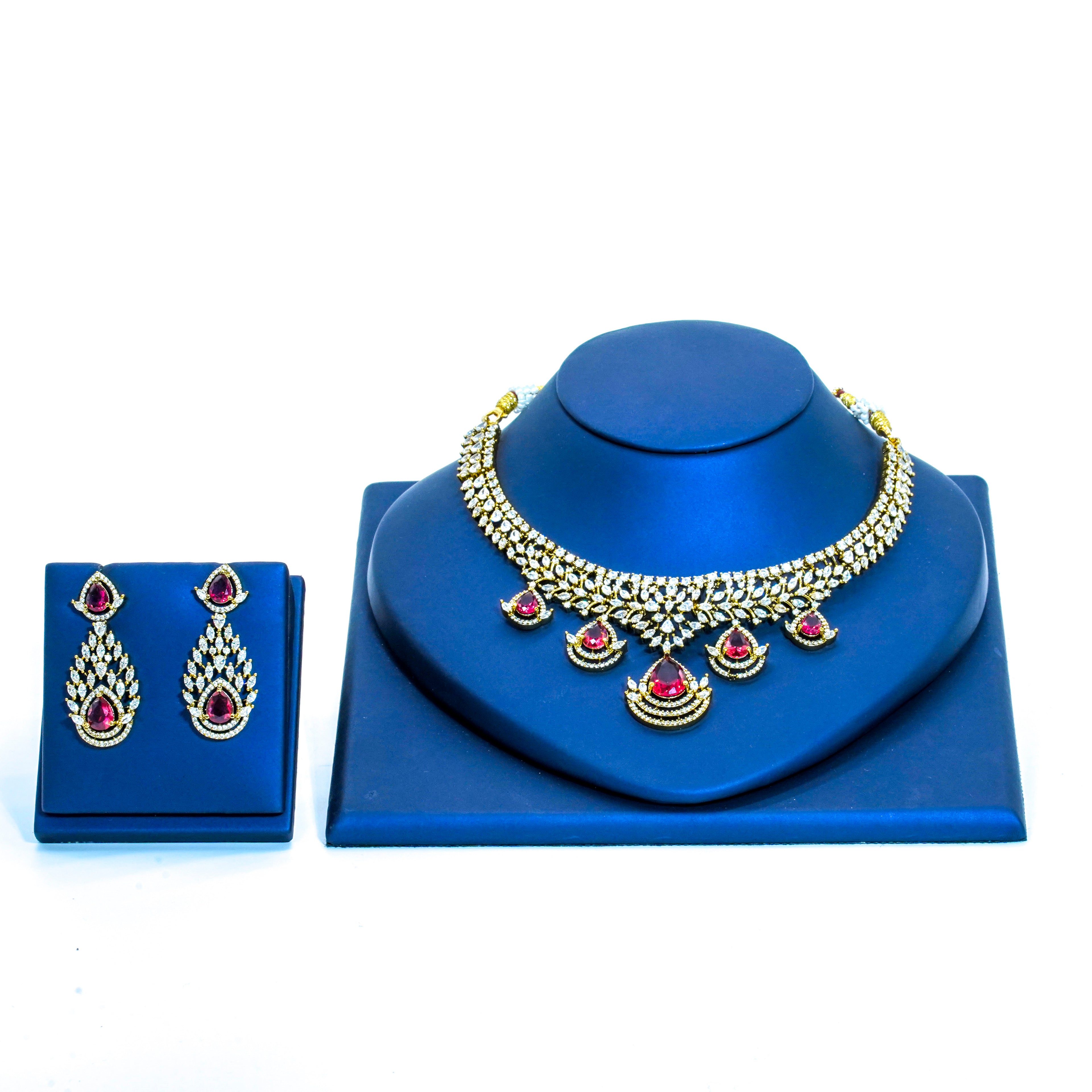 Victoria Floral Ruby AD Stones Short Necklace