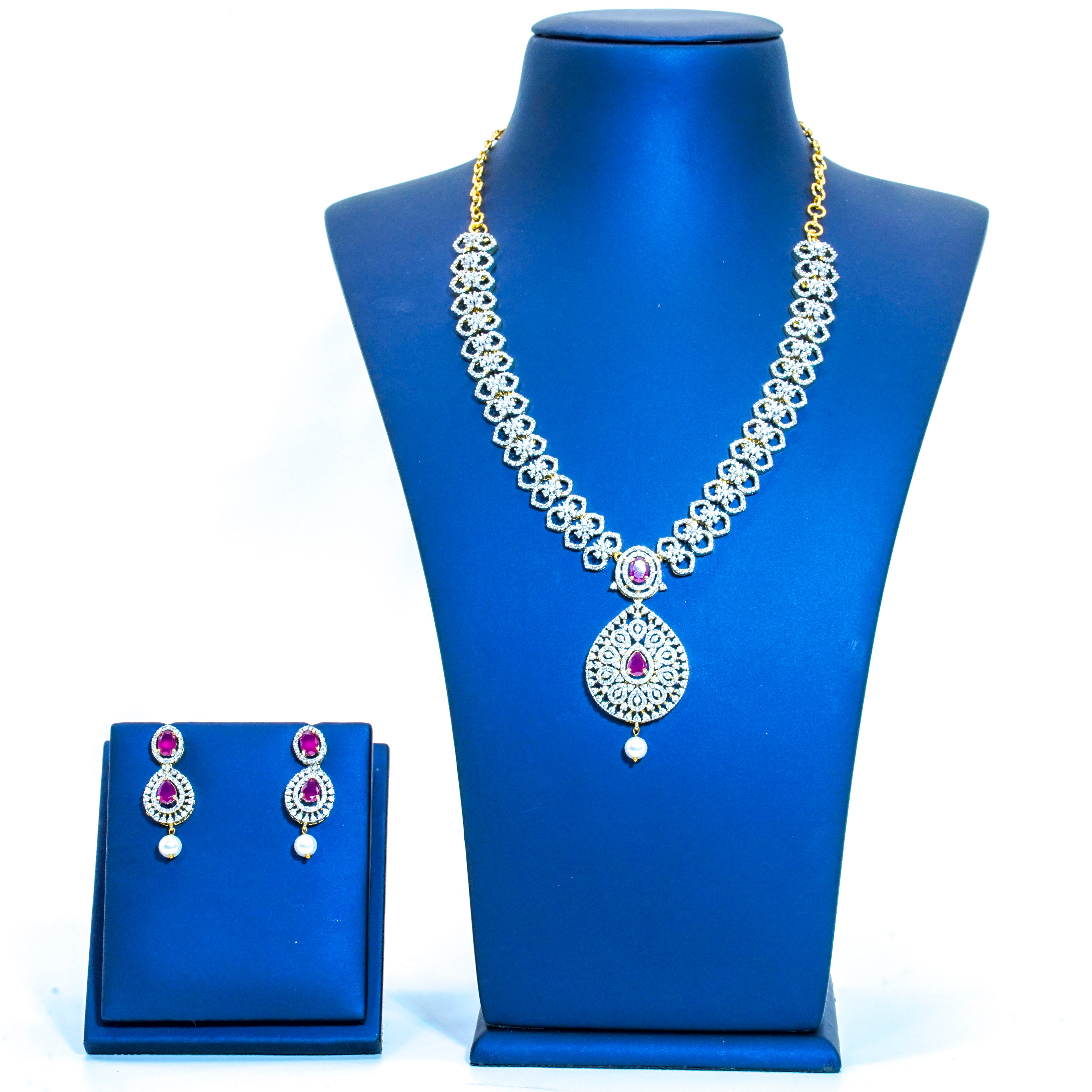 American Dimond Floral Design Ruby Stones Short Necklace