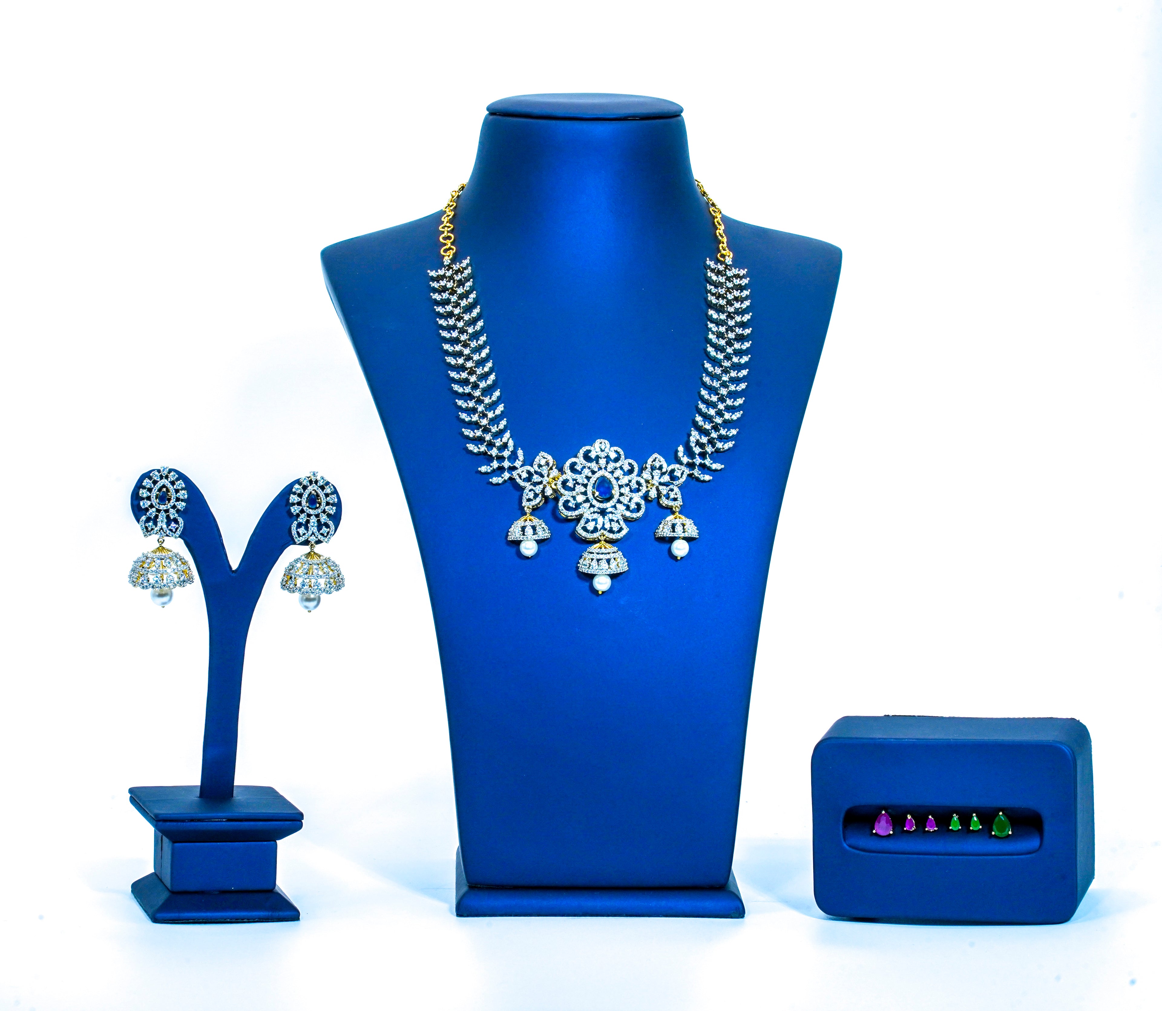 American Dimond Jhumuka Design Interchangeable Stones Short Necklace