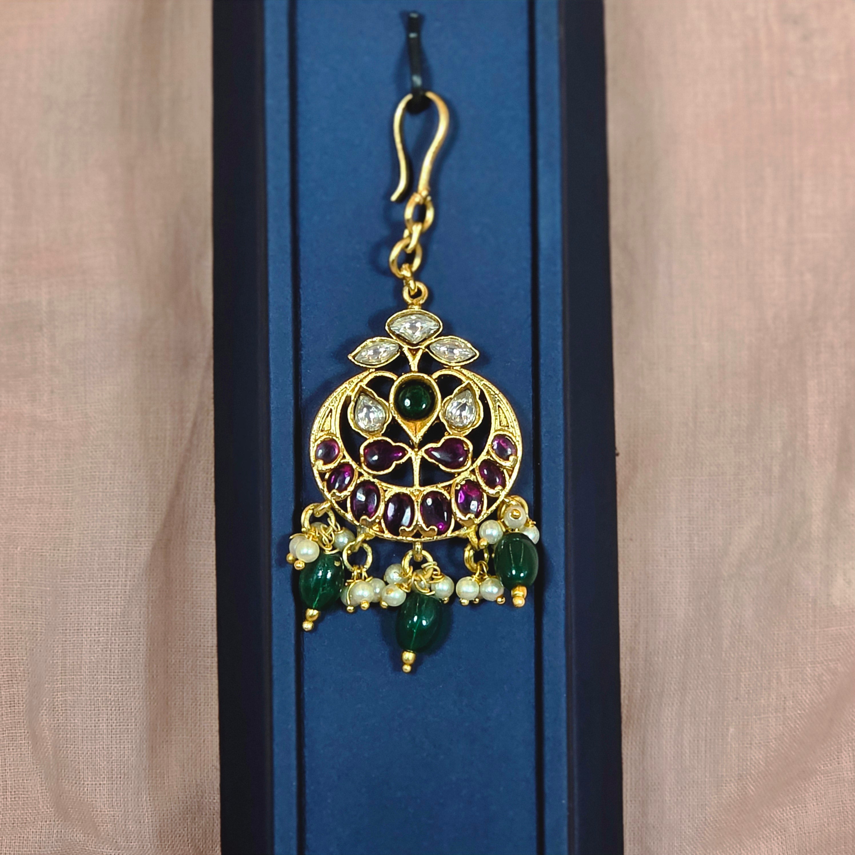 Kemp Moon Design Maangtikka with Green Beads