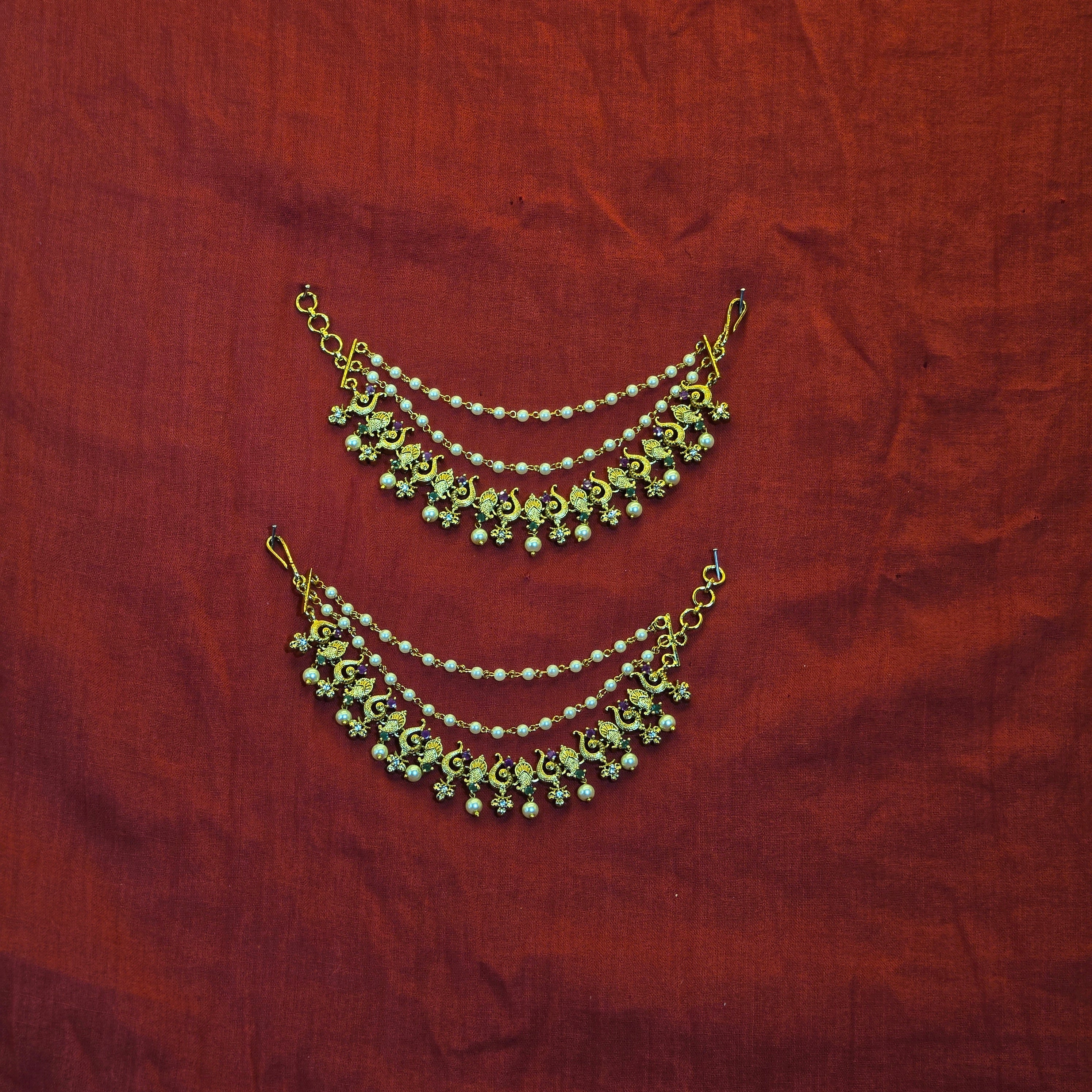 Gold Alike Peacock Design Earchains / Mattal