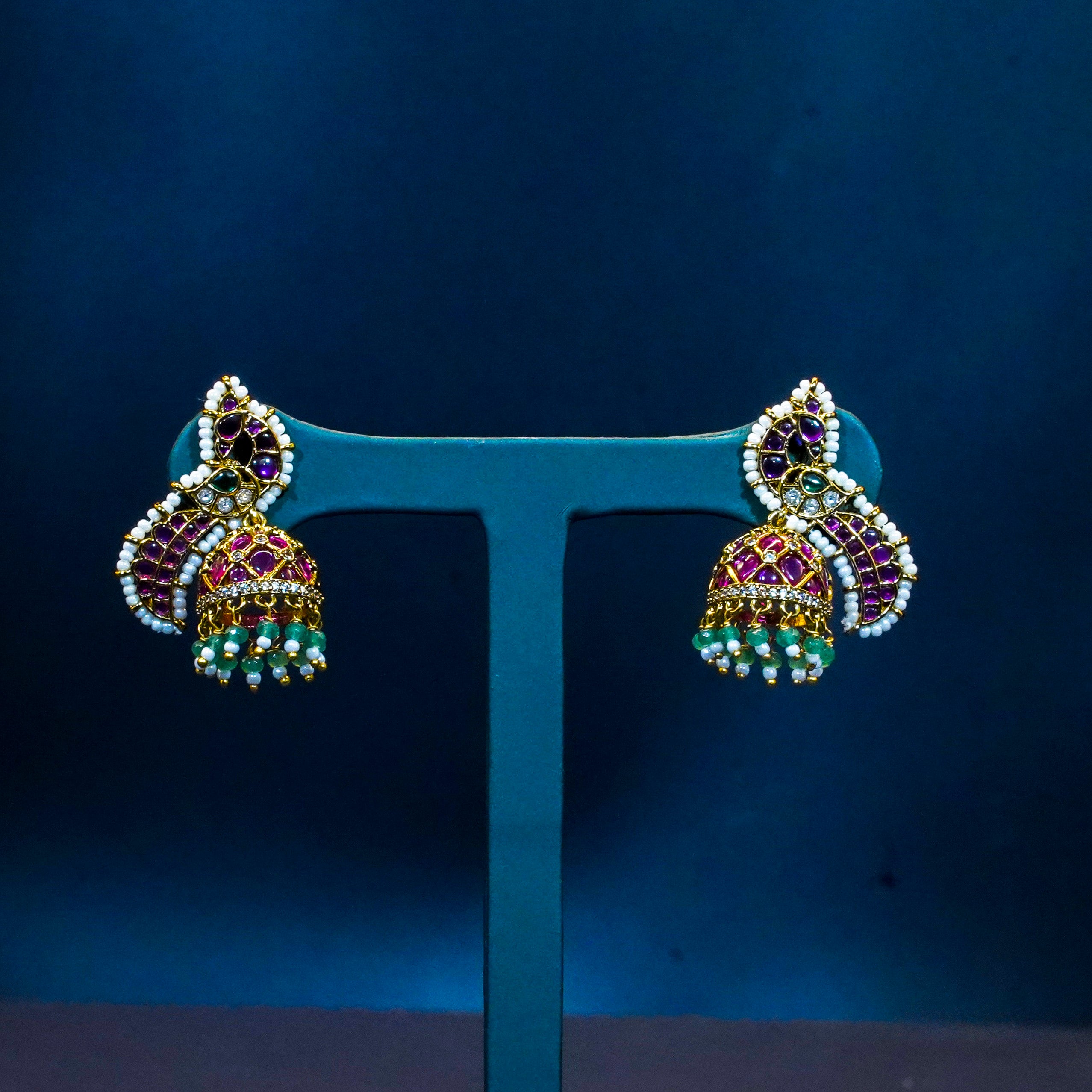 Kemp Peacock Design Jhumukas with Mint Beads
