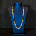 Multi Pearl Layered and Green Beads Mid Length Necklace