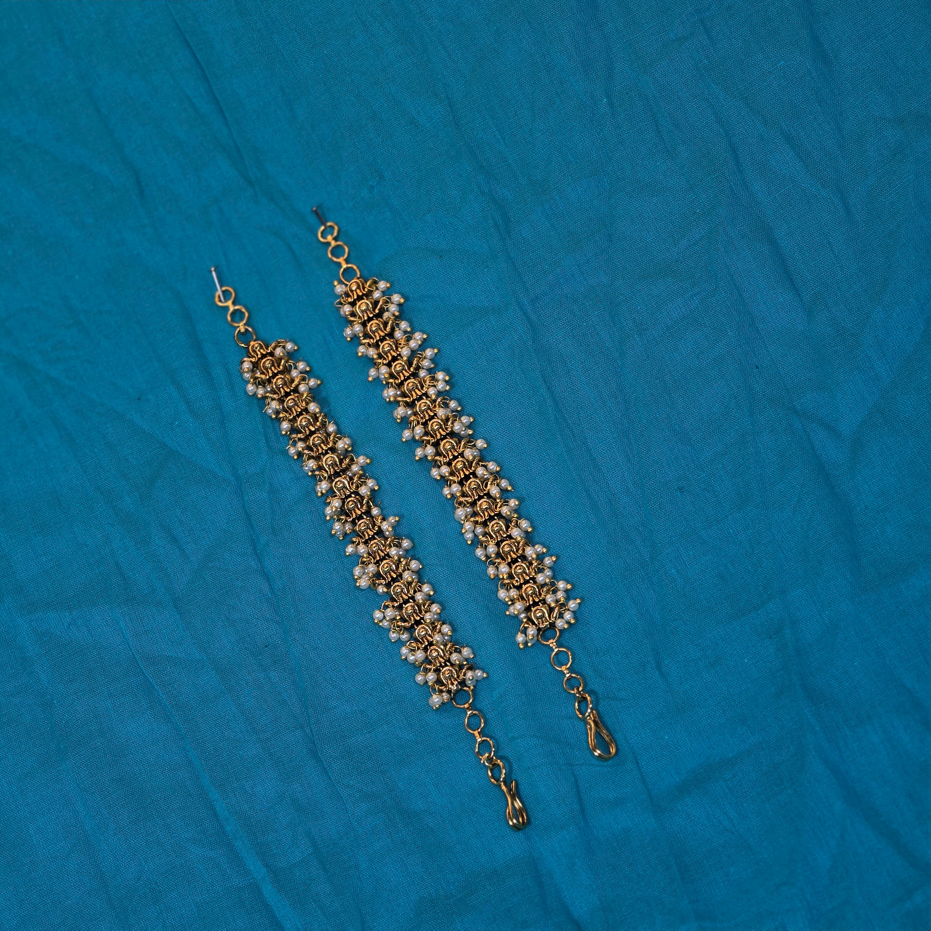 Peacock Design Straight Earchains / Mattal with Pearl Beads