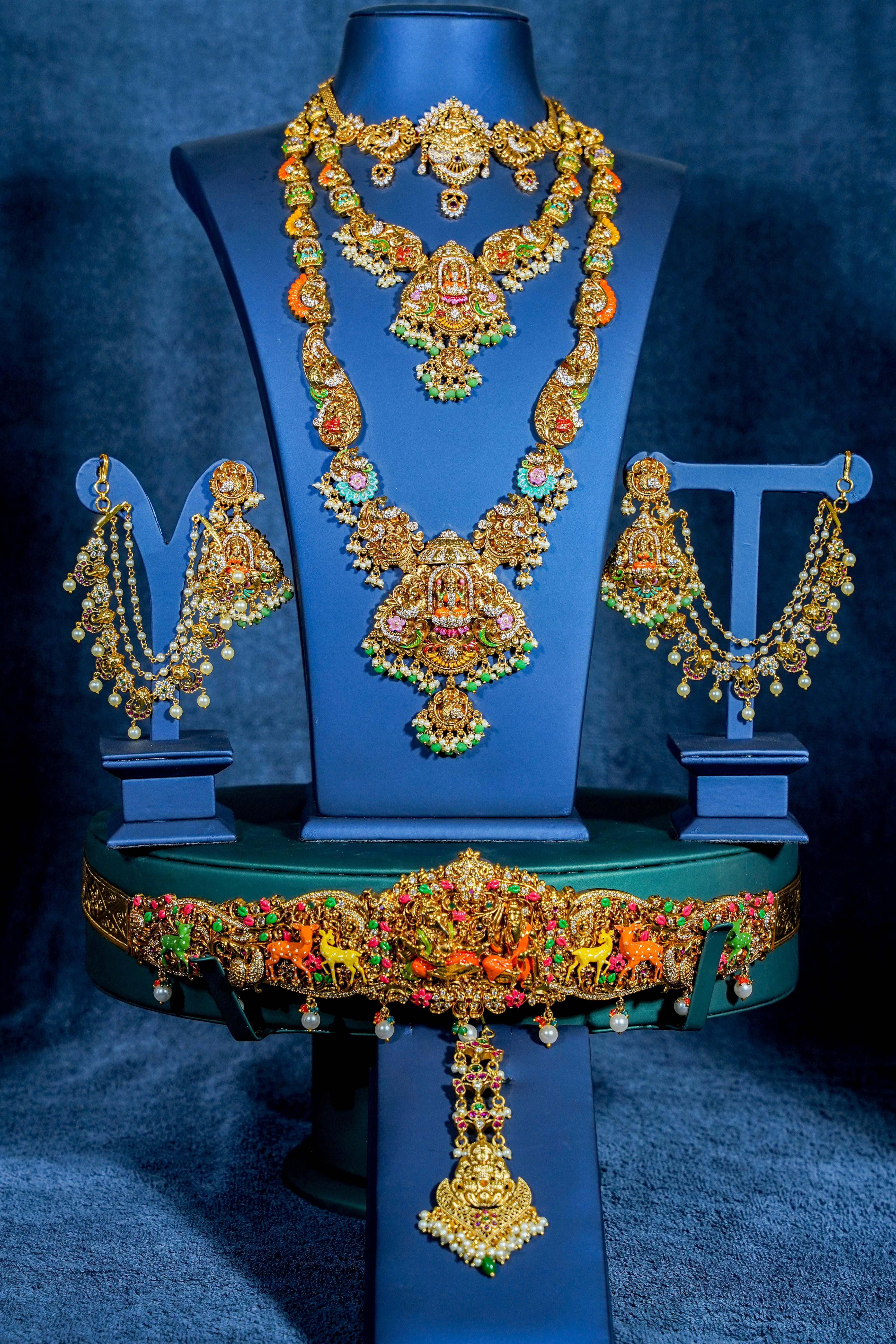 Gold Alike Enamel Painted Lakshmi Design Bridal Set