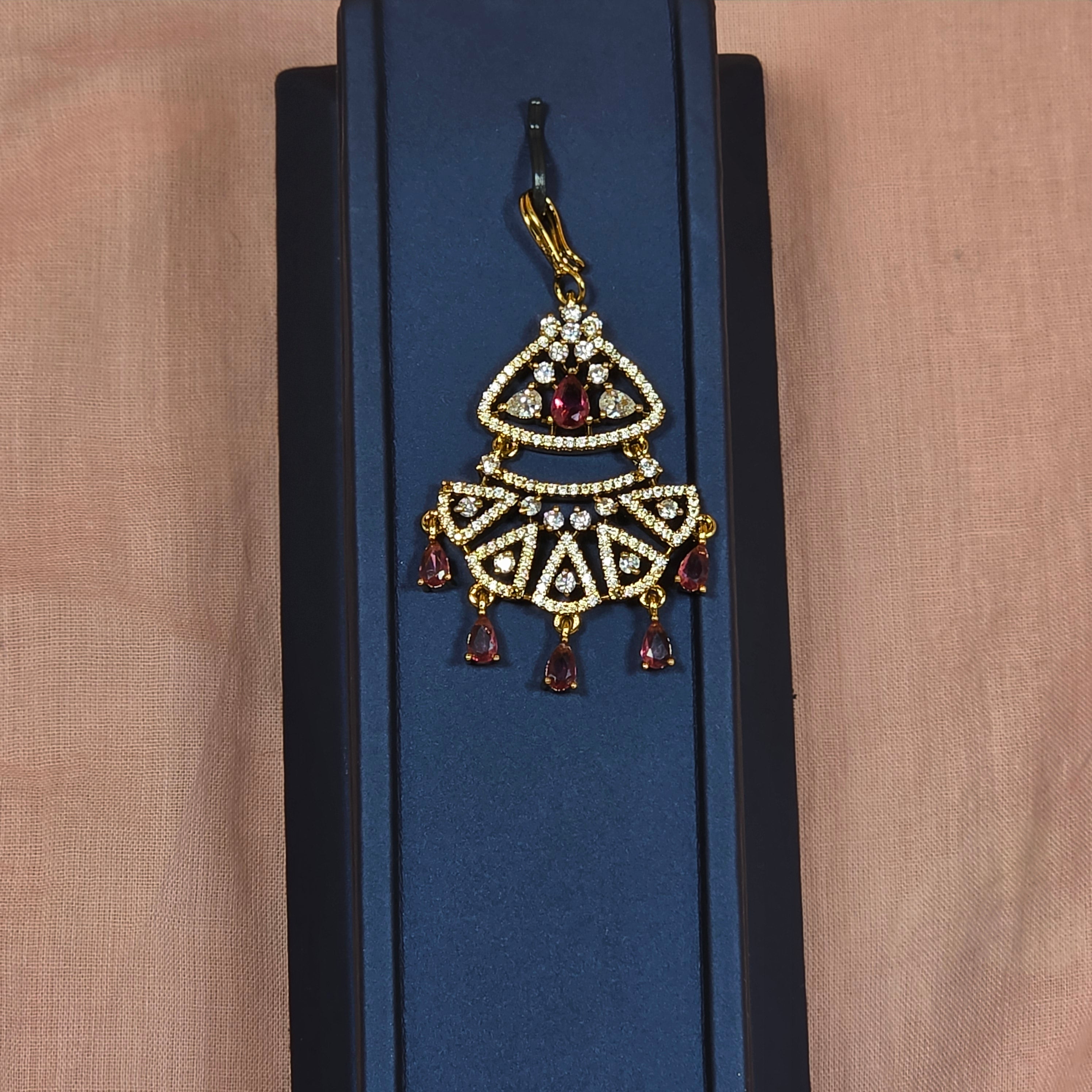 Exquisite Triangle Ruby Stone Maangtikka
