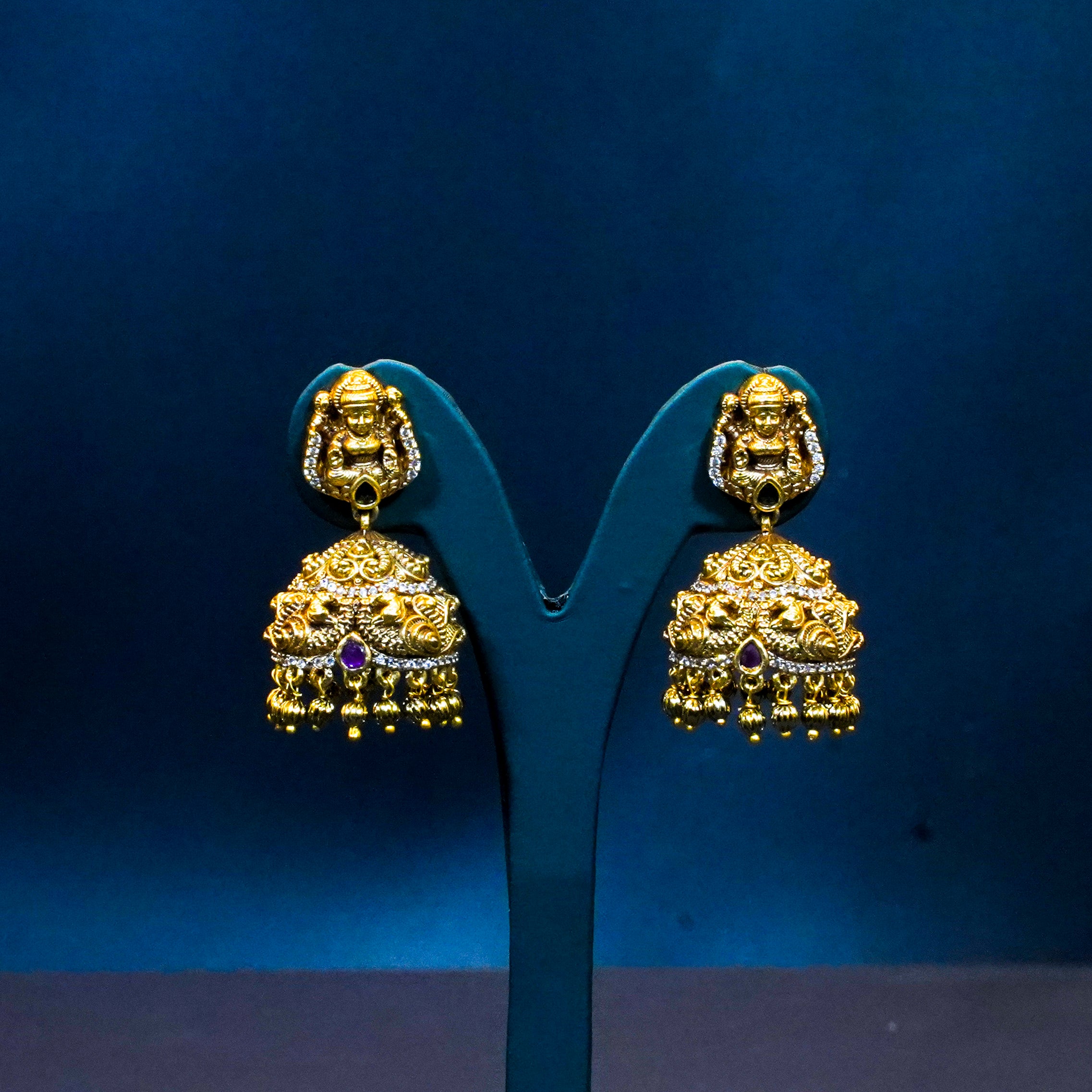 Gold Alike Lakshmi Jhumukas with Gold Beads