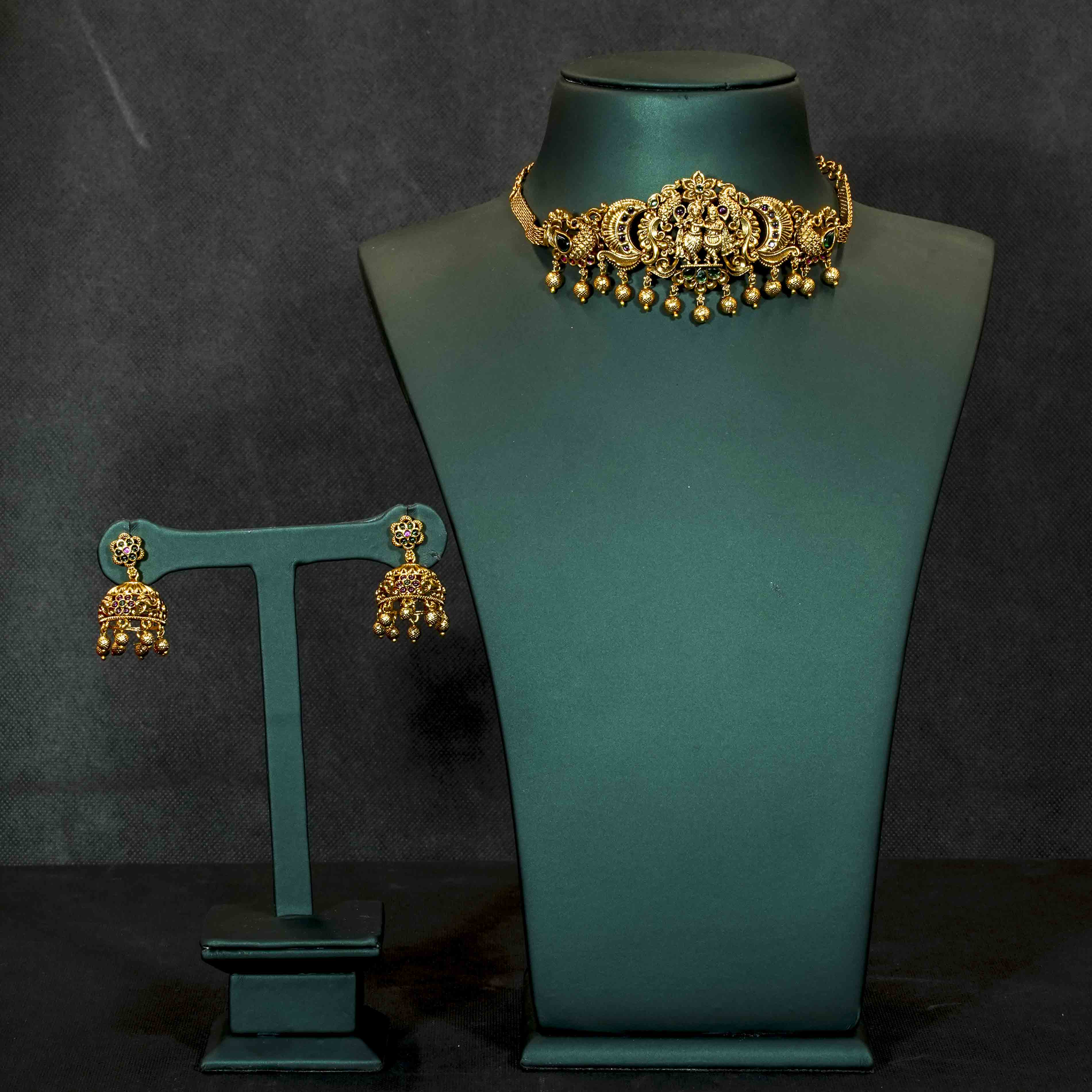 Radhakrishna Choker Necklace with Gold Beads