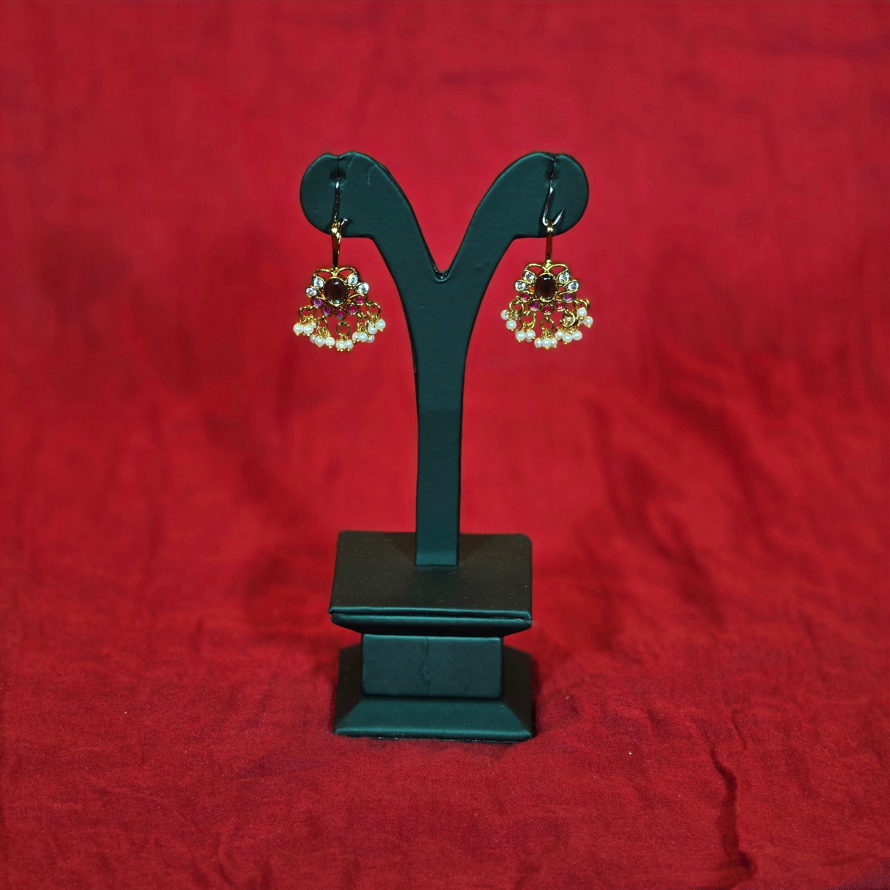 Floral Ruby and White Stones Bugadi with Pearls