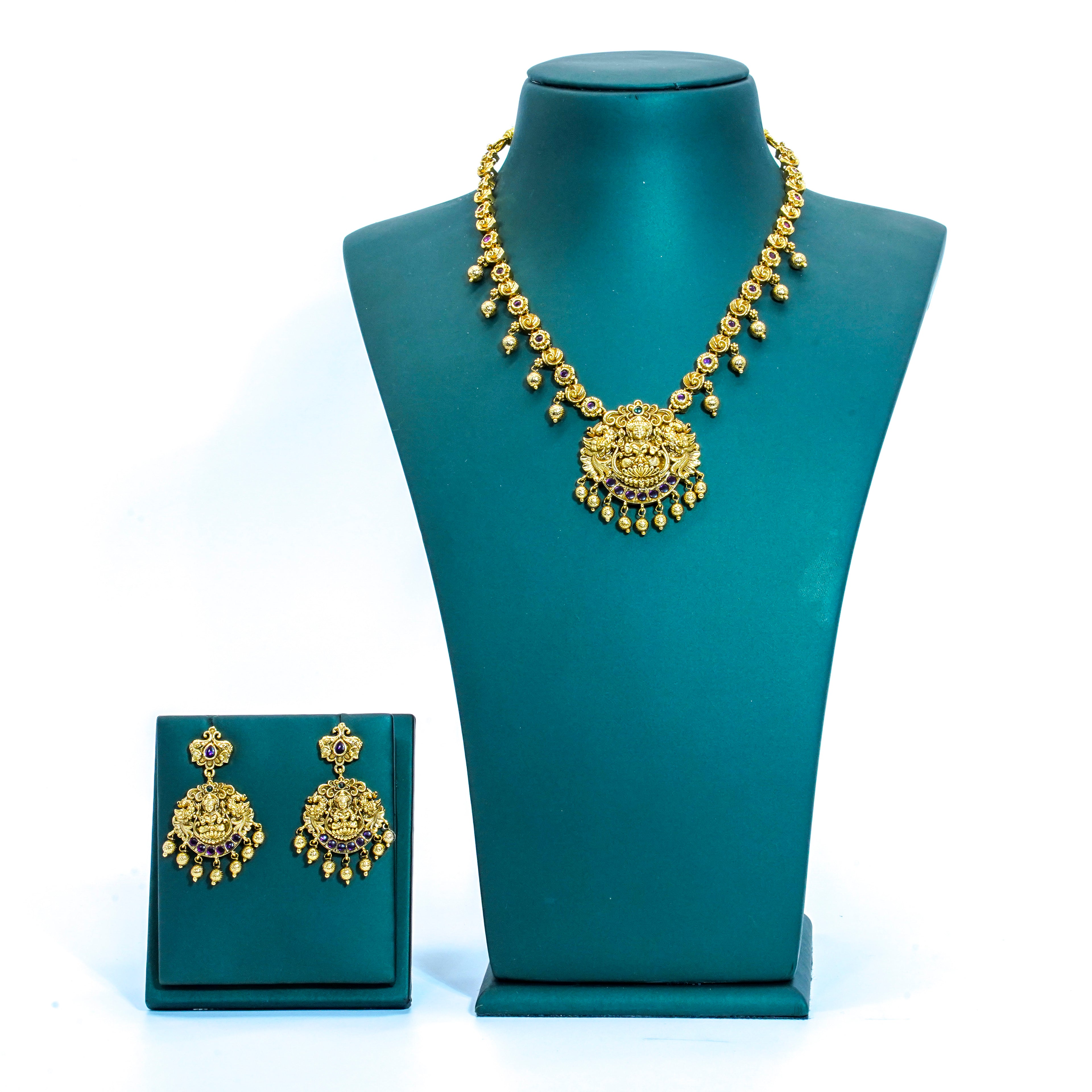 Antique Lakshmi Peacock Design Short Necklace