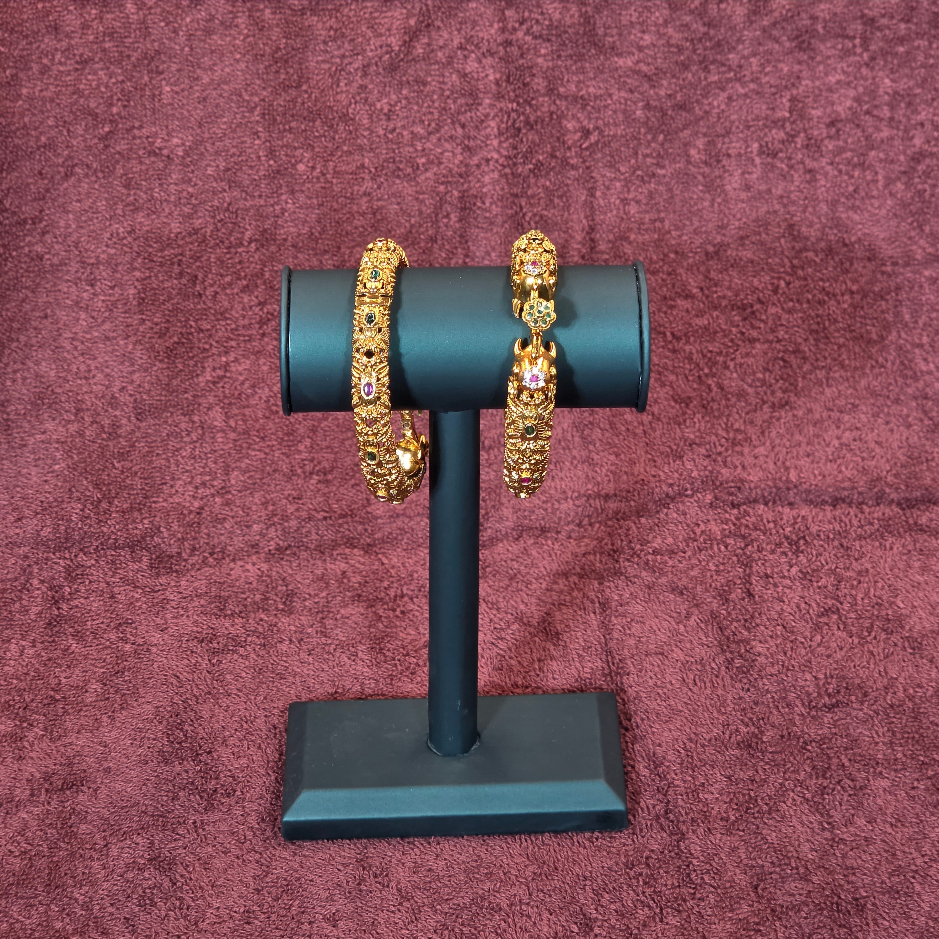Elegant Gold Alike Floral Stones Screw Bangles