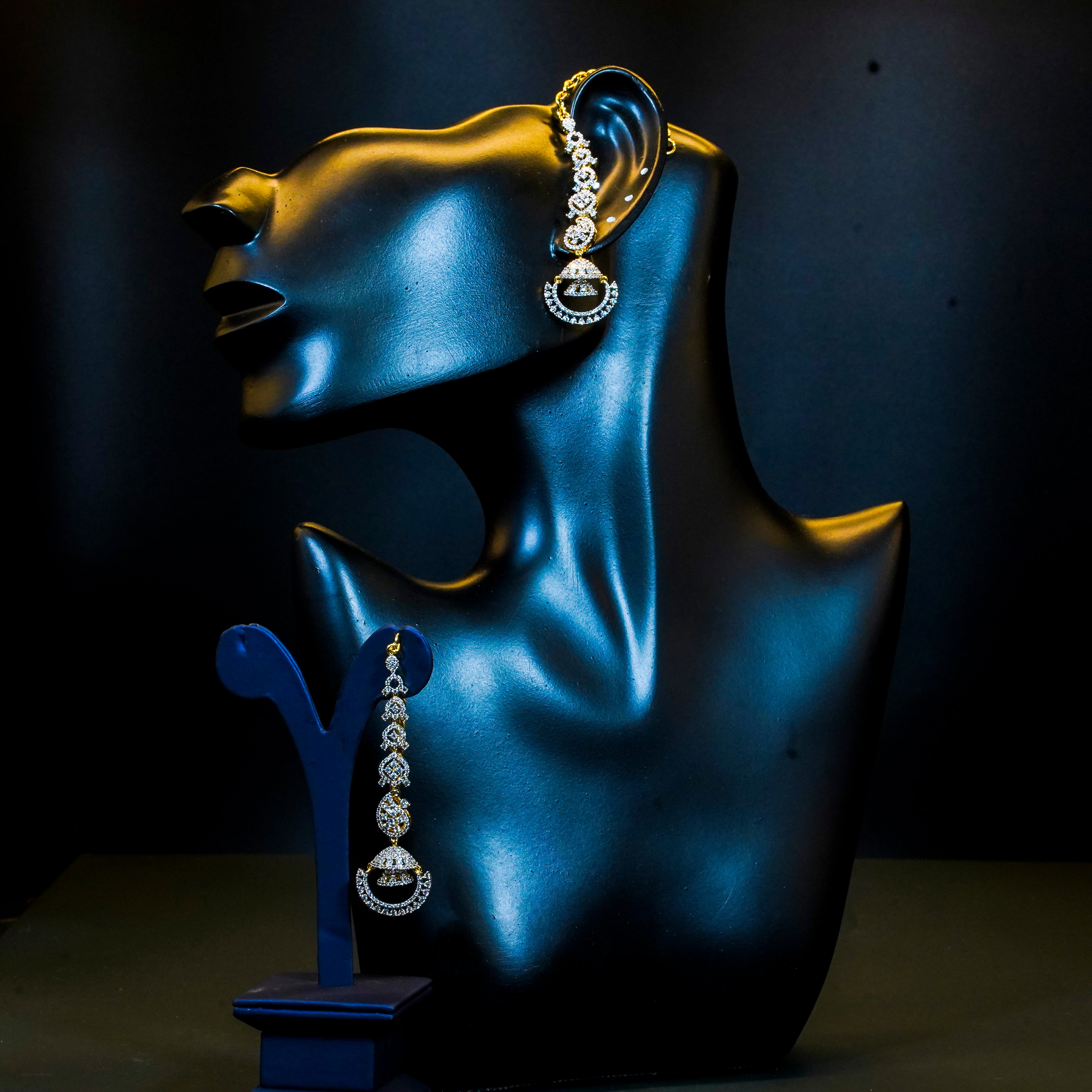 GJ Polish AD Stones Earrings with Chain