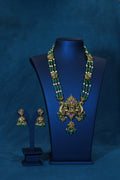 Jadau Stones Lakshmi Elephant Green Beaded Long Necklace