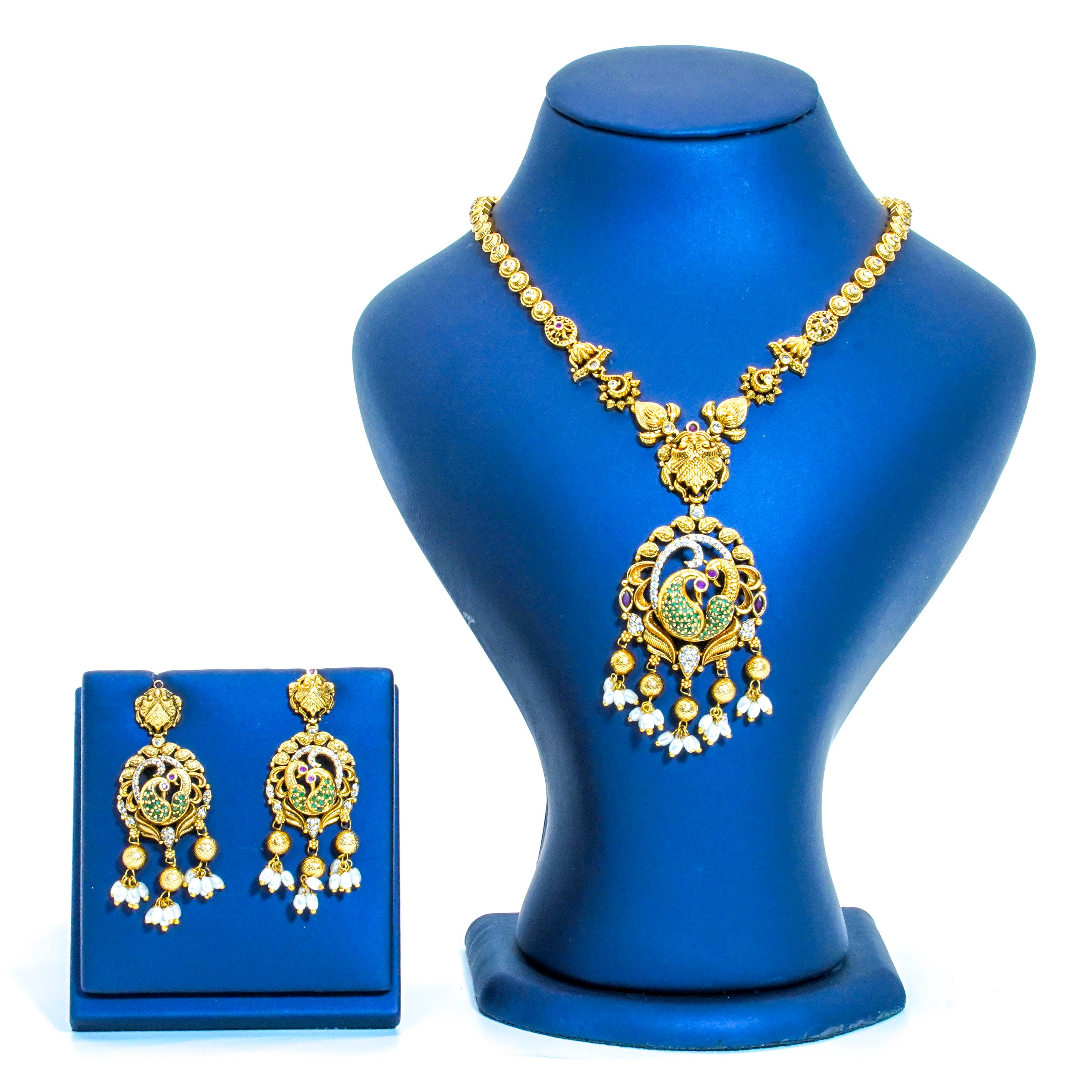 Floral Peacock Pendant Multi Stones Short Necklace
