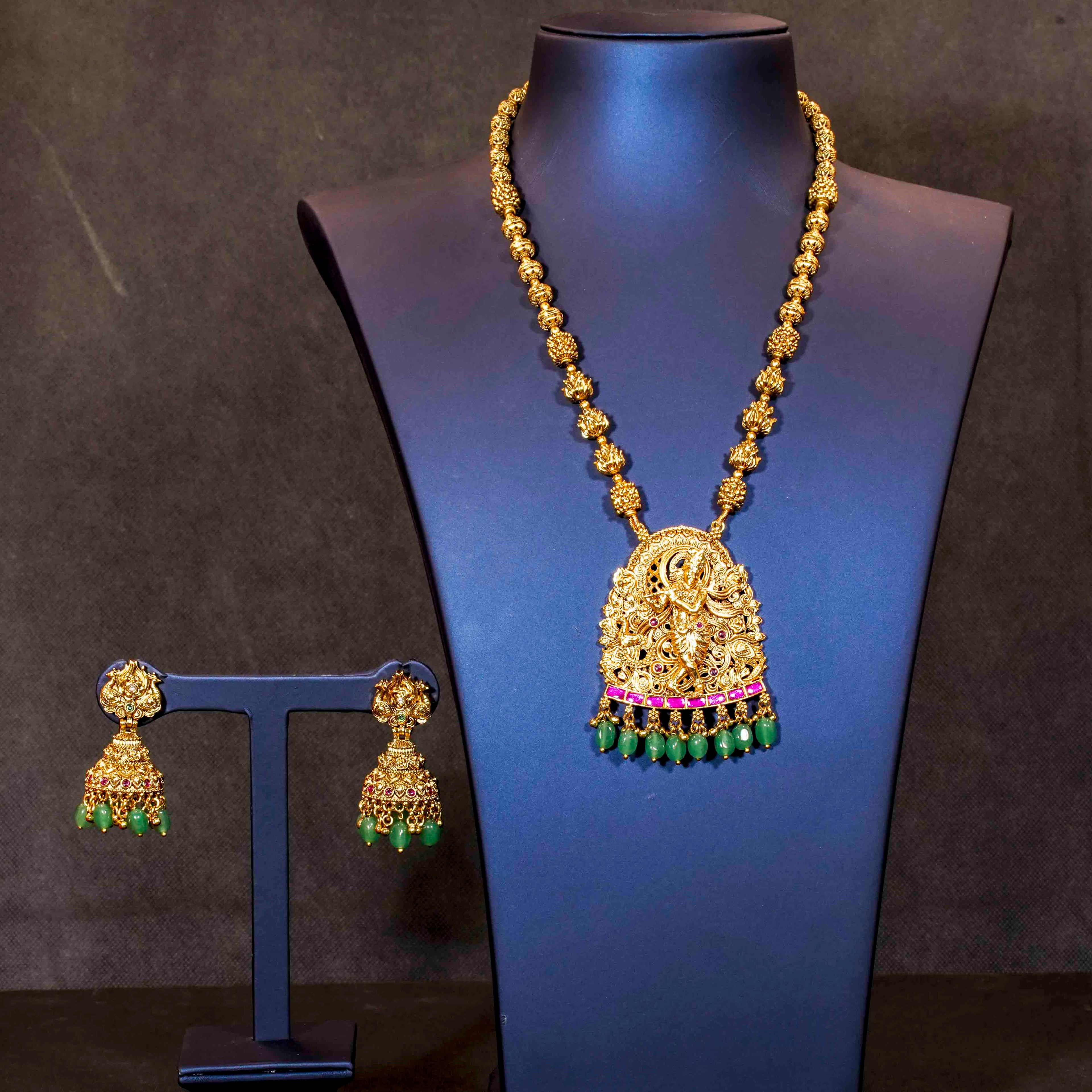 Jadau Stones Krishna Pendant Mid Length Necklace
