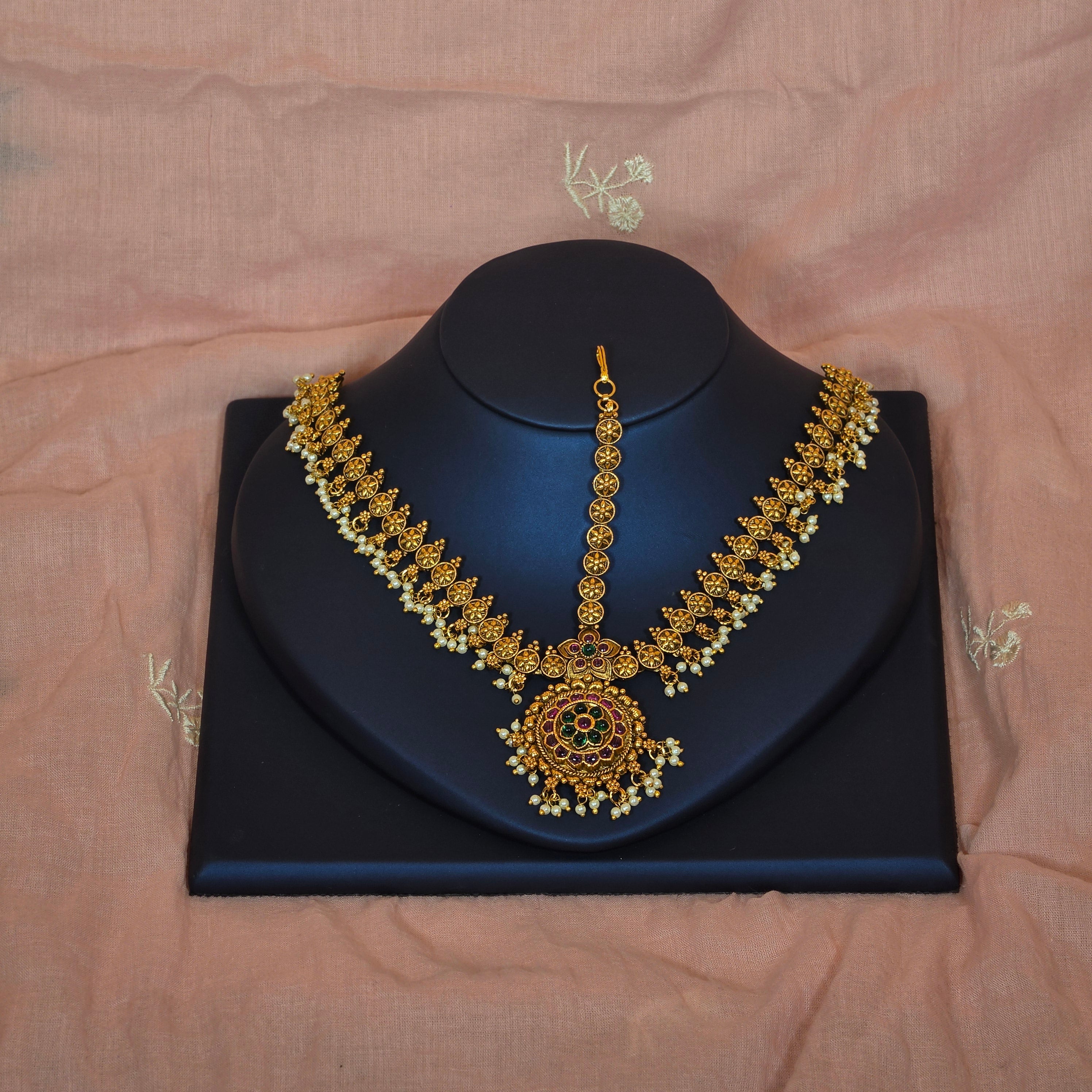 Kemp Floral Three Side Bridal Maangtikka with Pearls