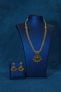 Gold Alike Floral Design Long Necklace with Mint and Gold Beads