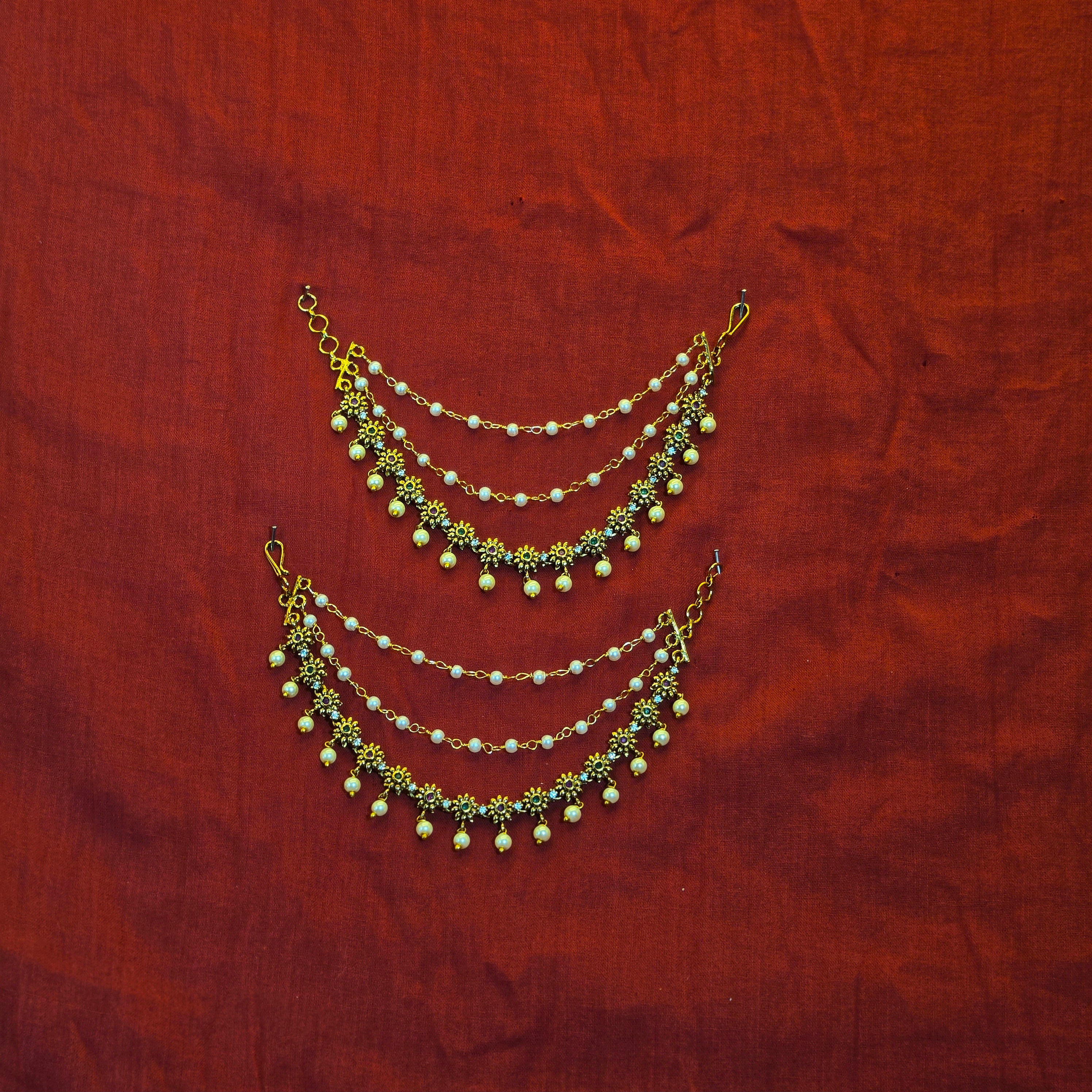 Gold Alike Flower Design Earchains / Mattal