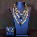 Stunning Layered Floral Emerald Stones Mid Length Necklace