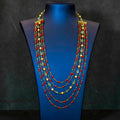 Five Layered Coral and Mint Green Beads Mid Length Necklace