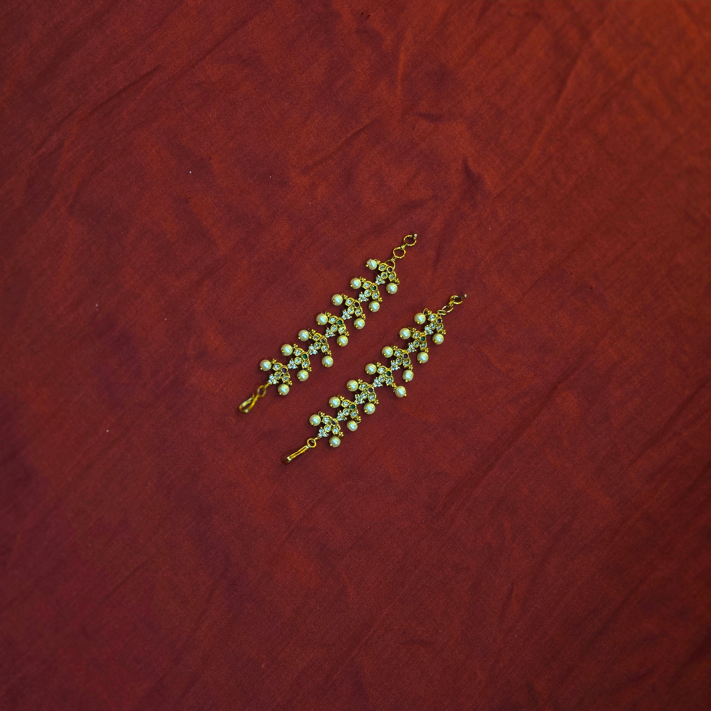 Gold Alike Straight Earchains / Mattal with Stones