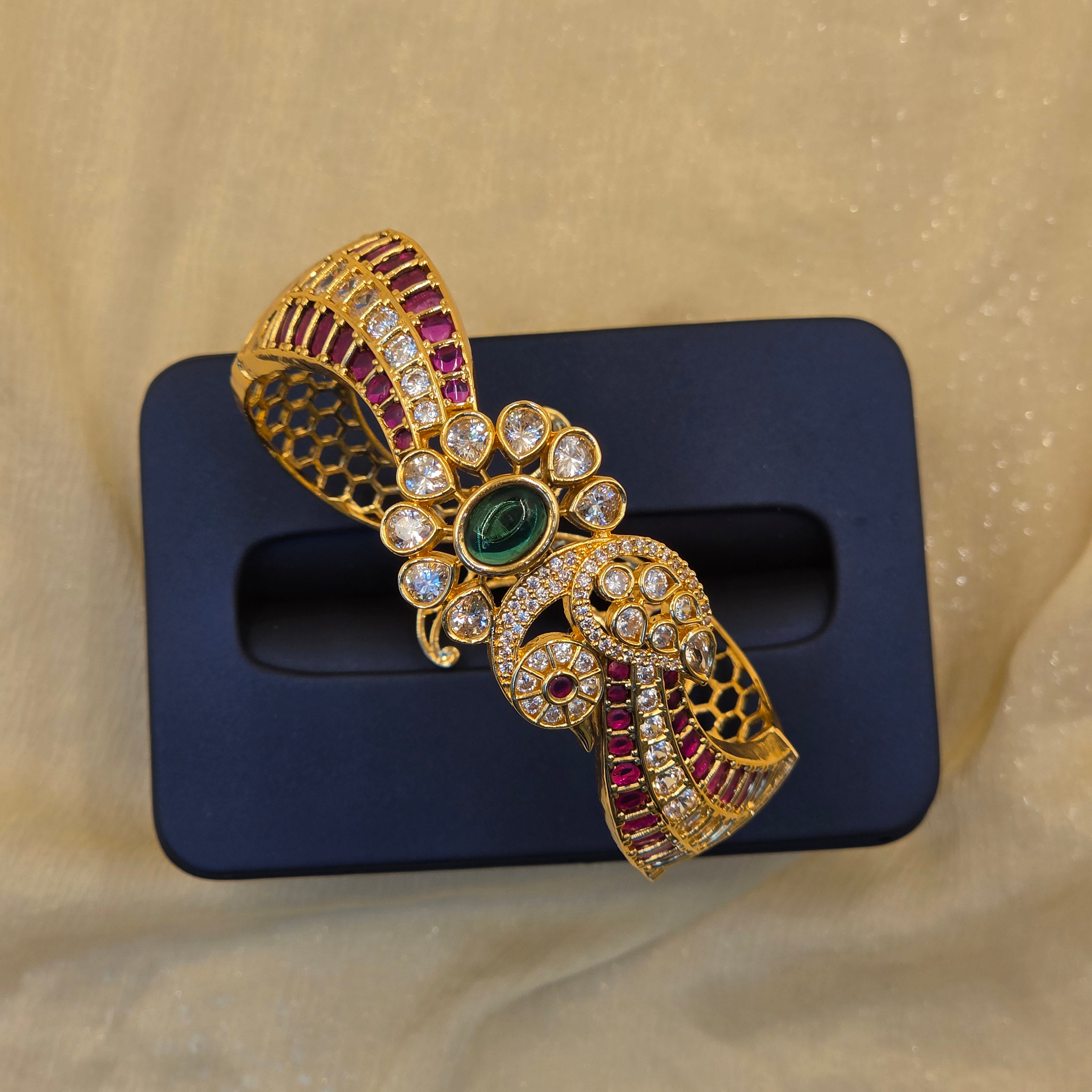 Stunning Peacock Design Multi Stones Single Kada / Bracelet