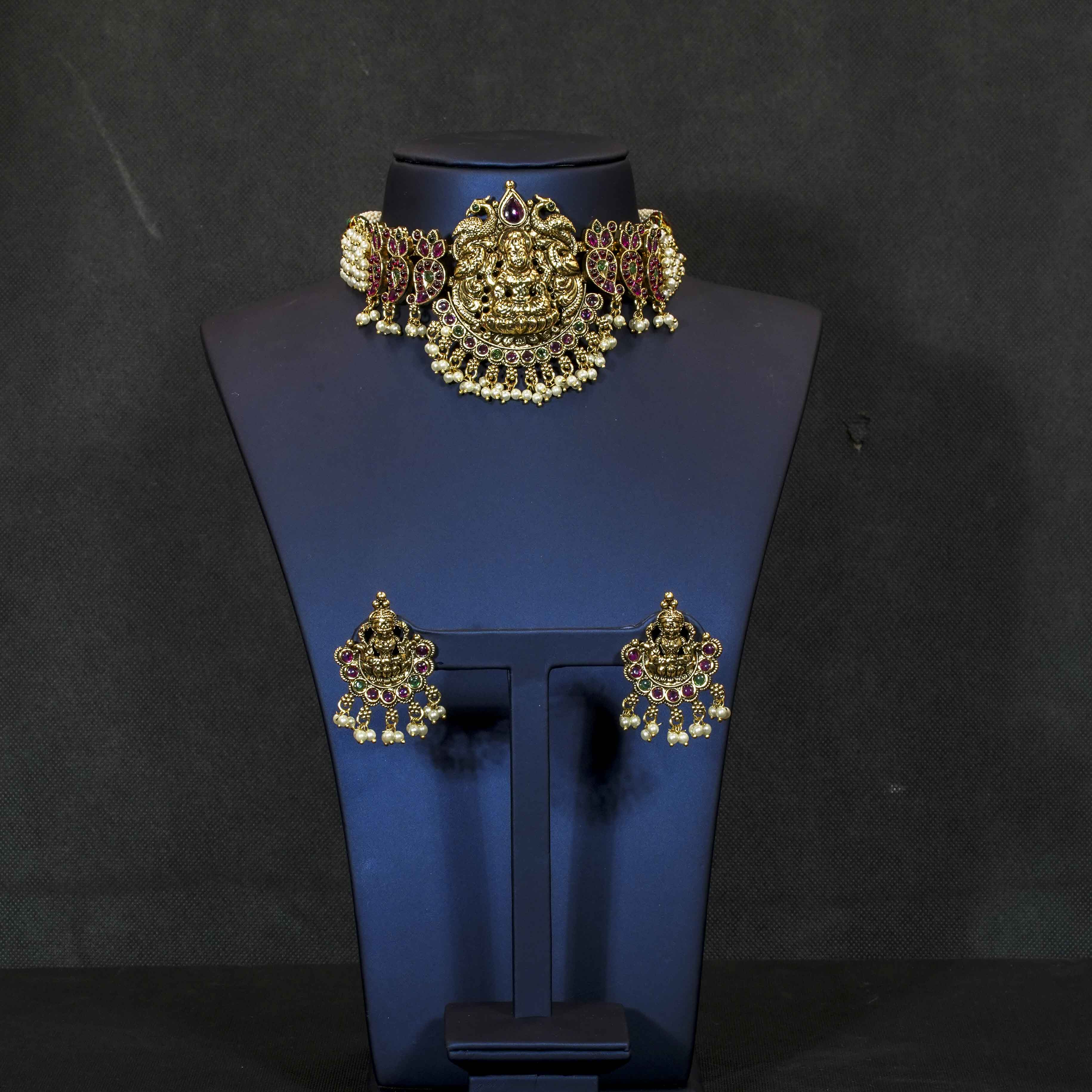 Lakshmi Peacock Kemp Mango Pearl Choker Necklace