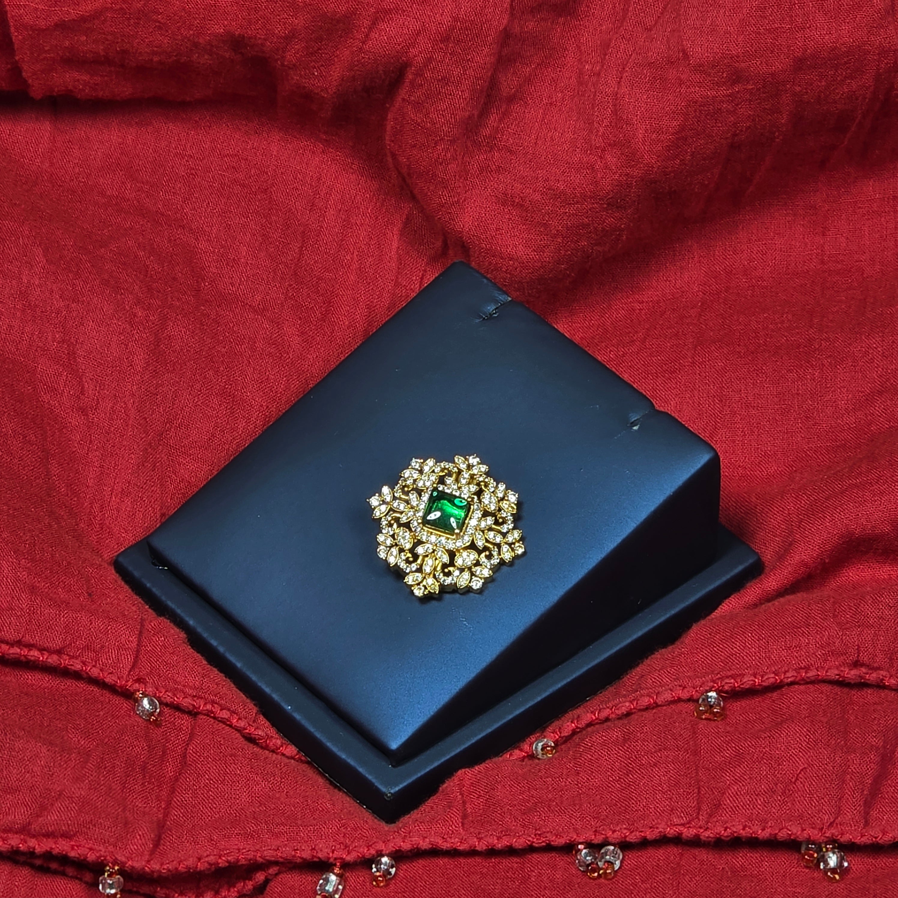 Emerald AD Stones Saree Pin
