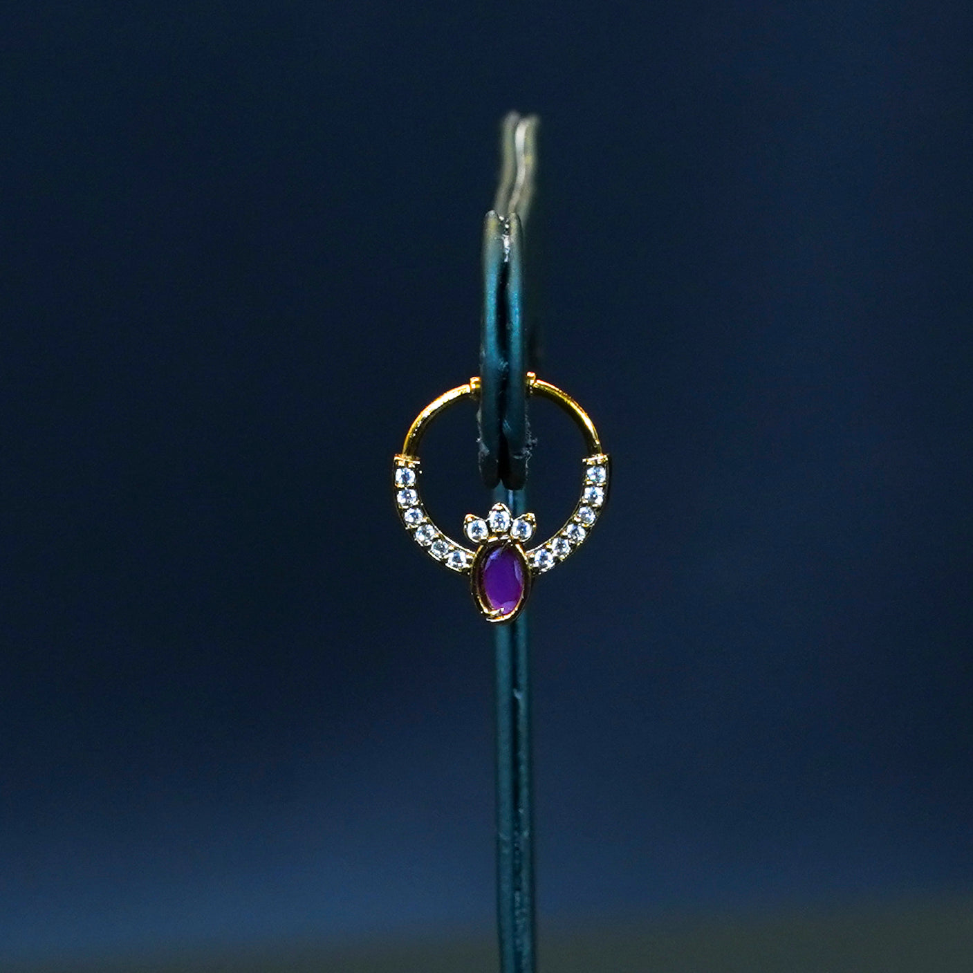 Gold Alike Ruby and White Stone Septum Nosepin