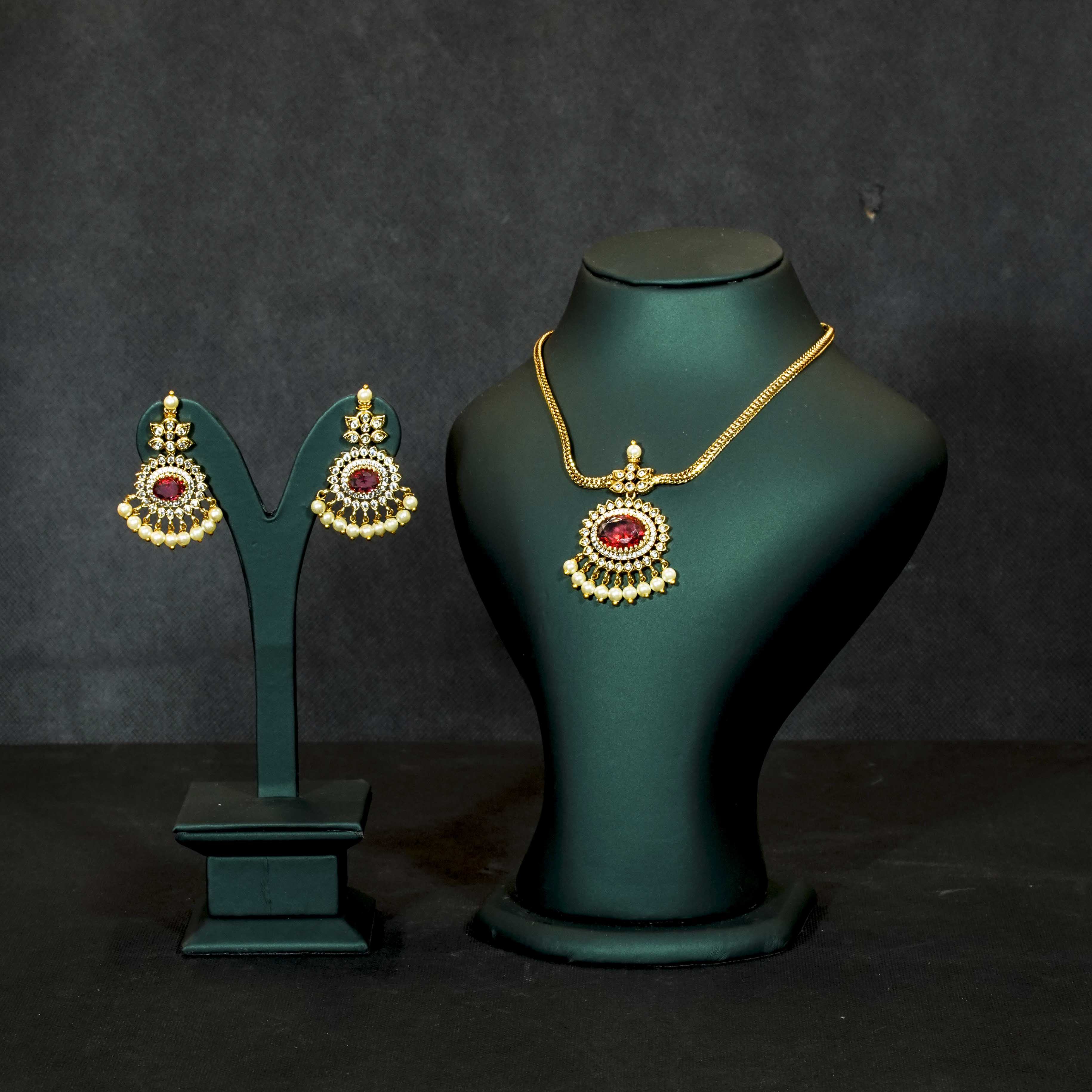 Gold Alike Ruby Stone Pendant Choker Necklace