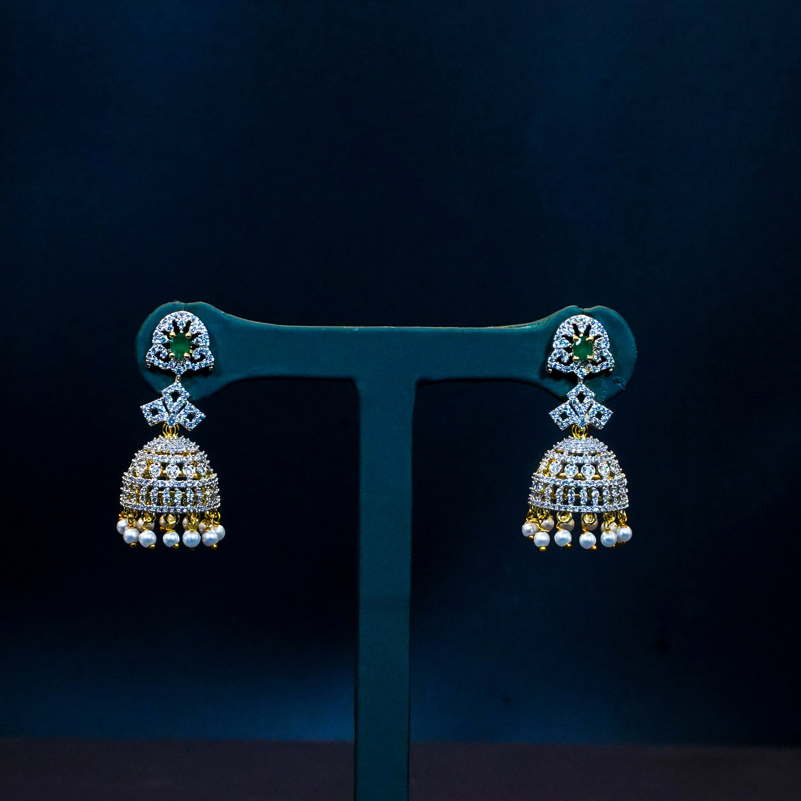 Exquisite GJ Polish AD Stones Emerald Jhumukas