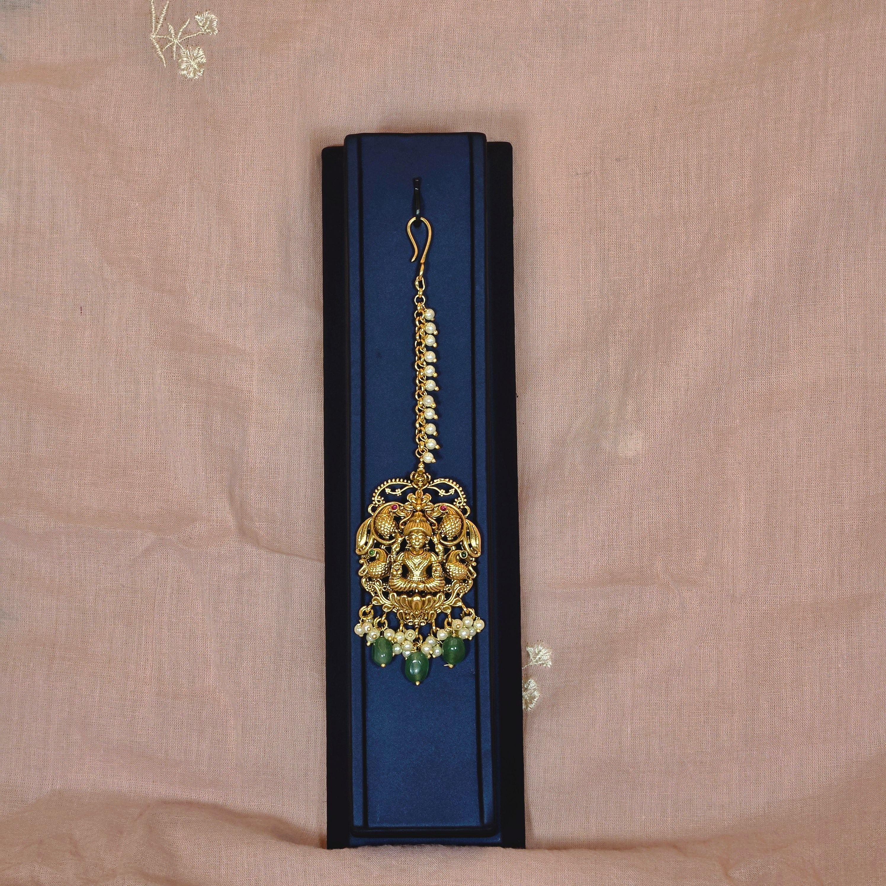 Lakshmi and Peacock Pearl Line Maangtikka
