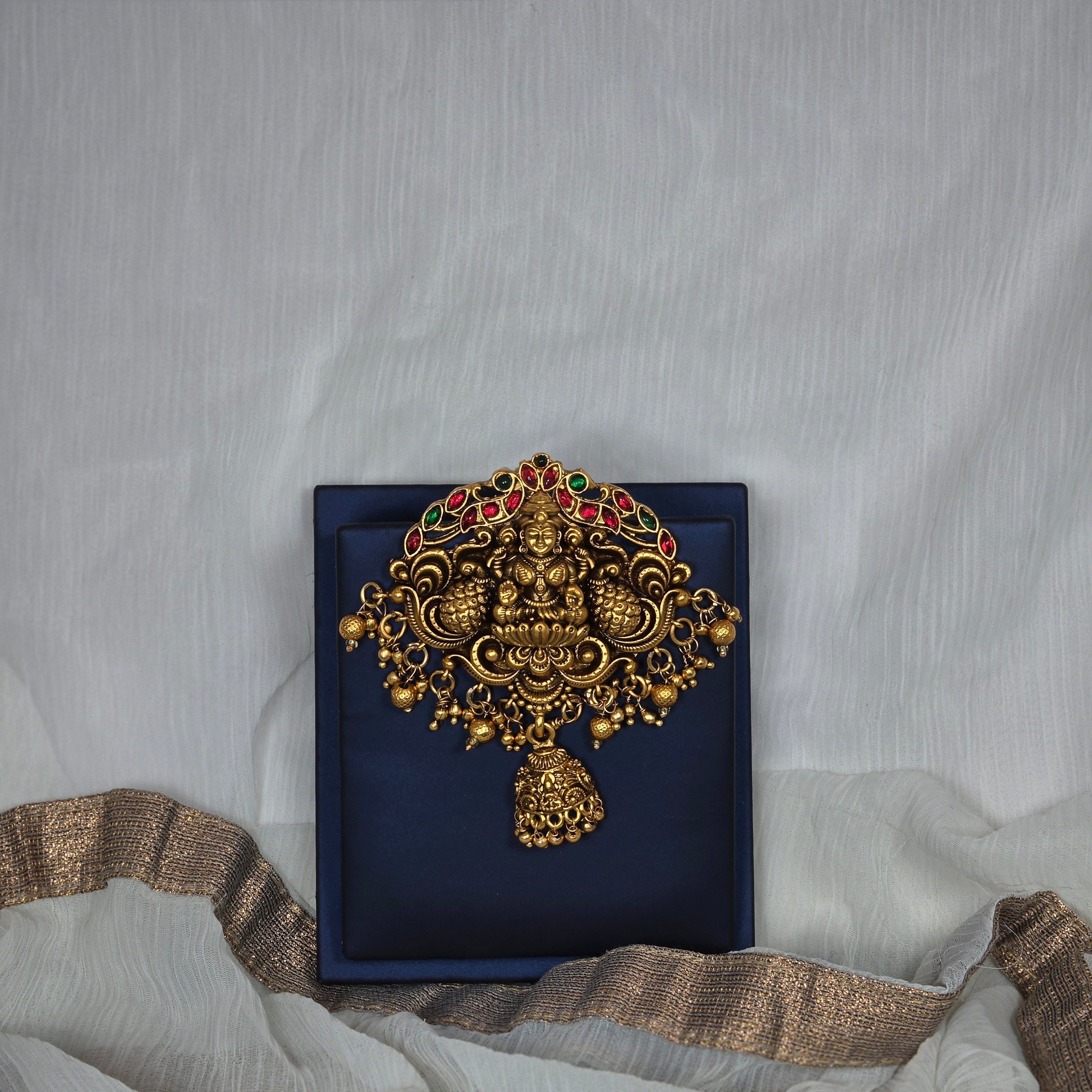 Lakshmi Pecock Hair Pin with Gold Beads