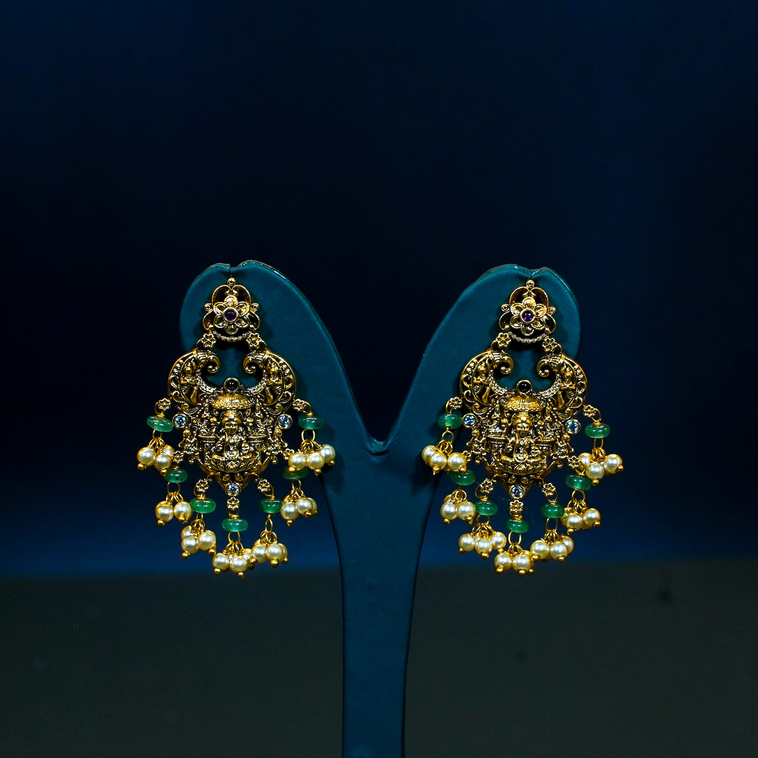 Elegant Lakshmi Earrings with Mintgreen Beads