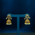 Gold Alike CZ Stones Jhumukas with Pearl Beads