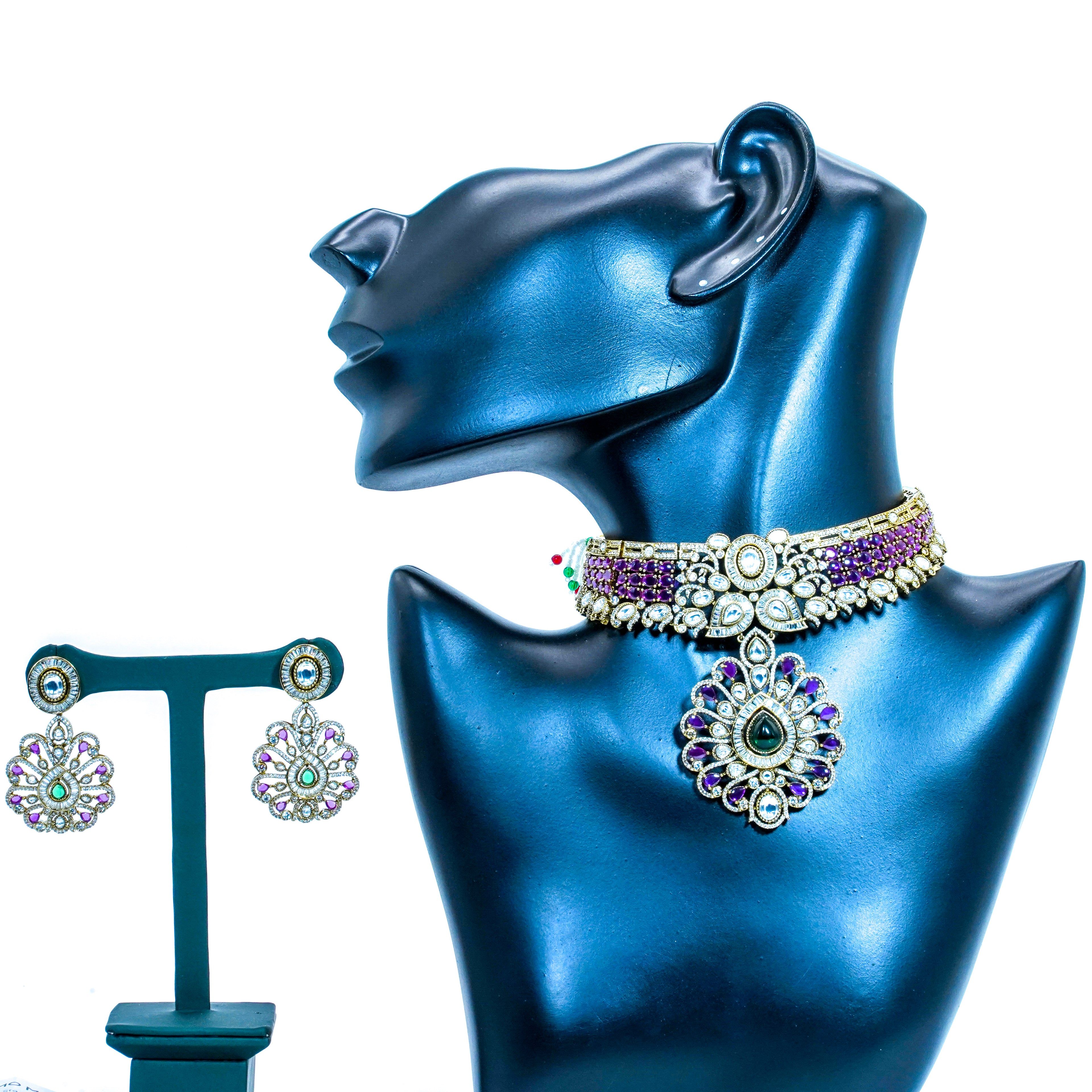 Victoria Moissanite Stones Floral Design Short Necklace