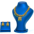 Gold Alike Floral Design Short Necklace with Mintgreen Beads