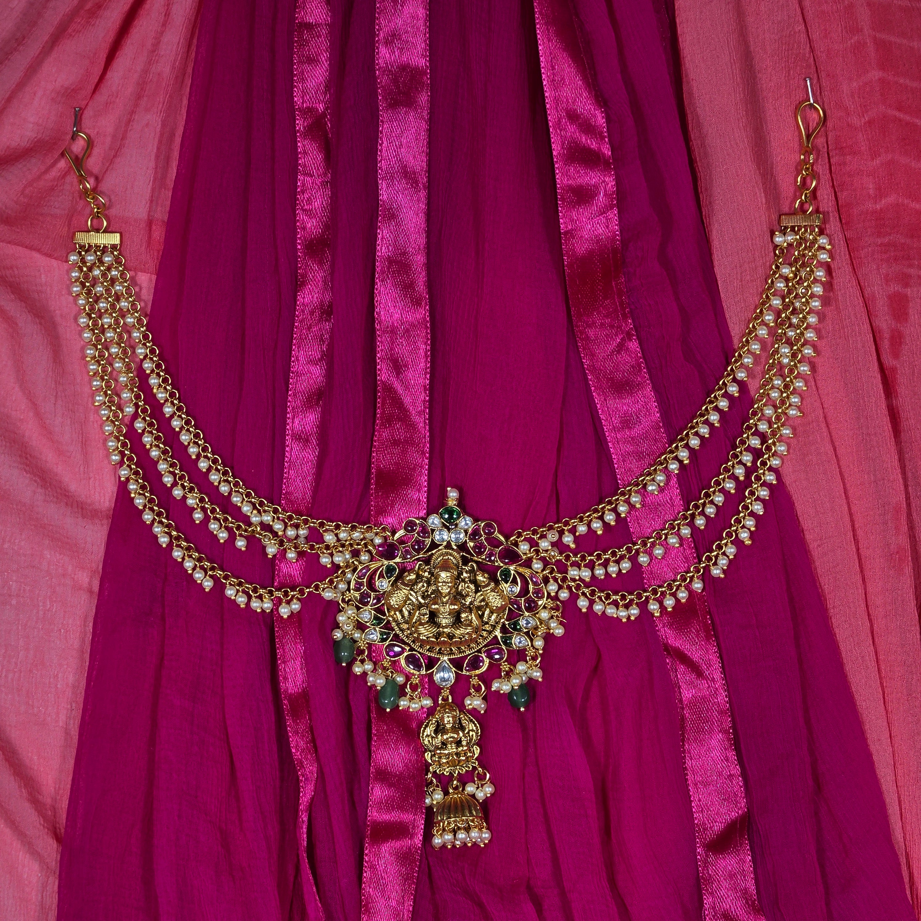 Lakshmi Peacock Design Jadabilla with Pearl Earchains