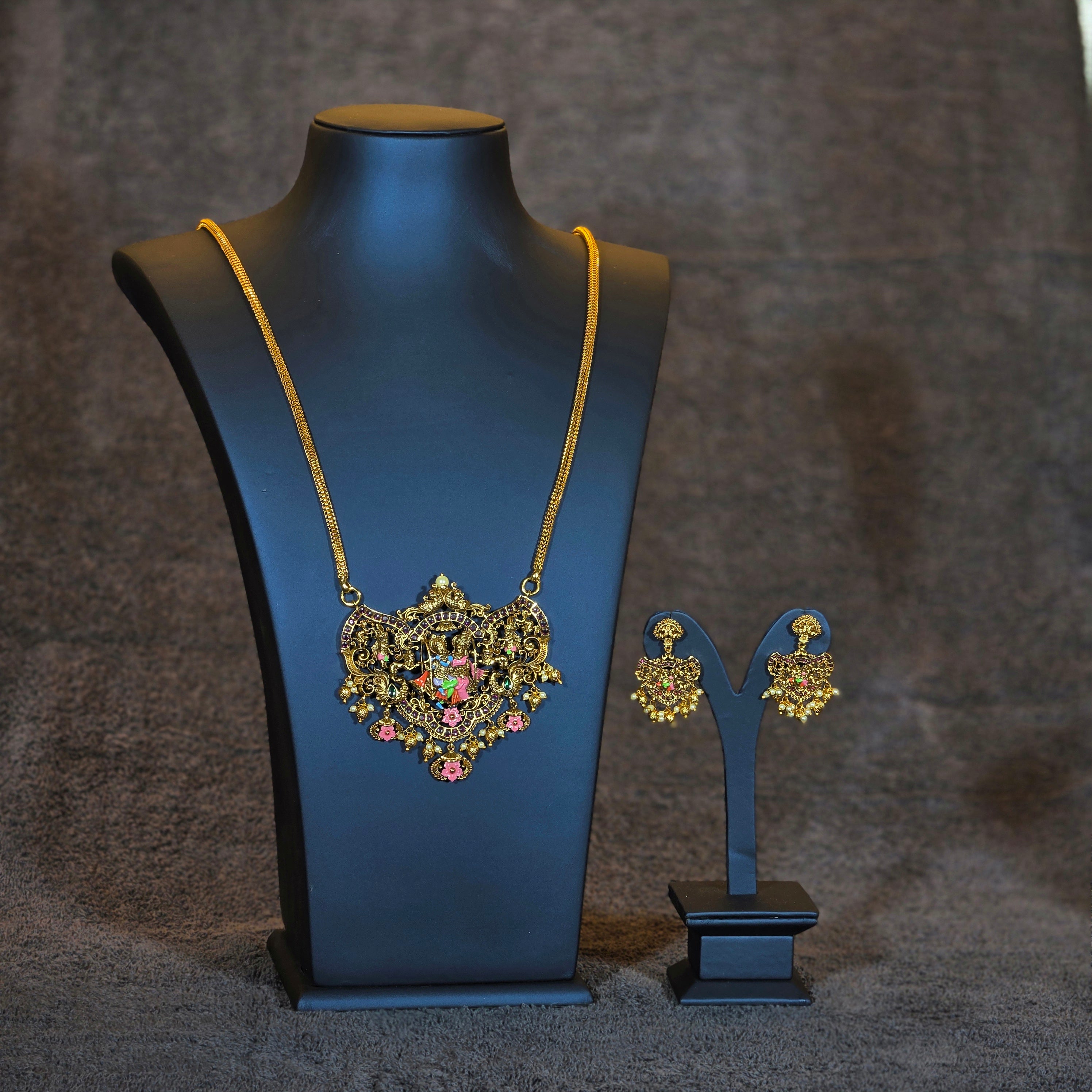 Enamel Radhakrishna Pendant Necklace set