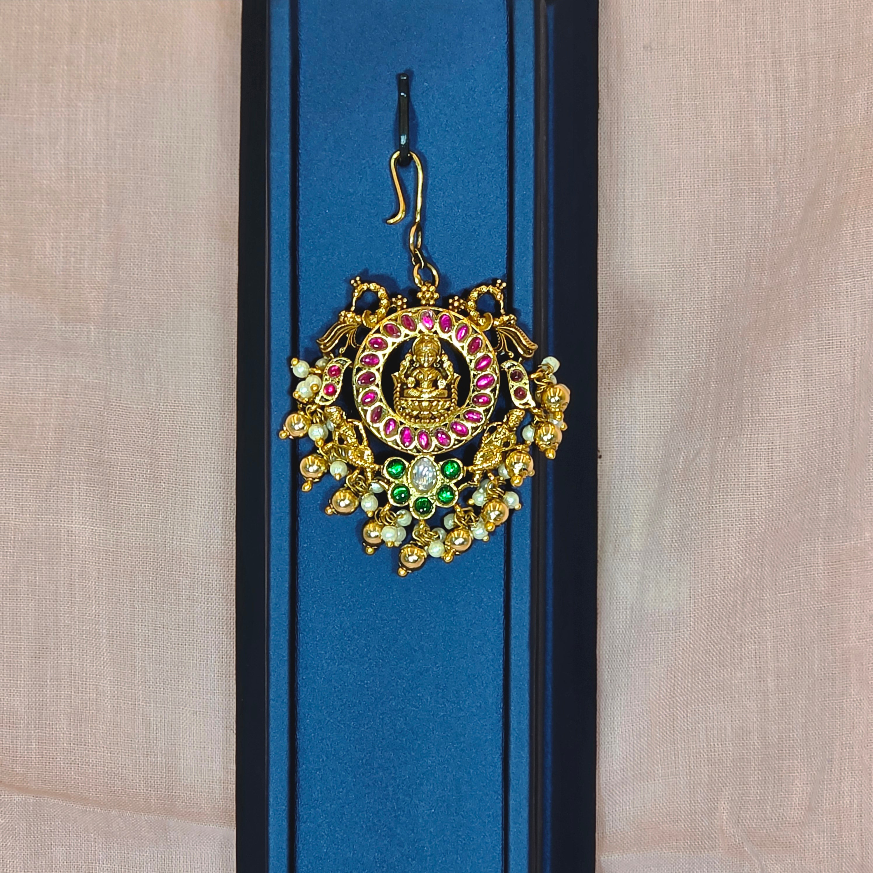 Lakshmi Floral Maangtikka with Pearl and Gold Beads
