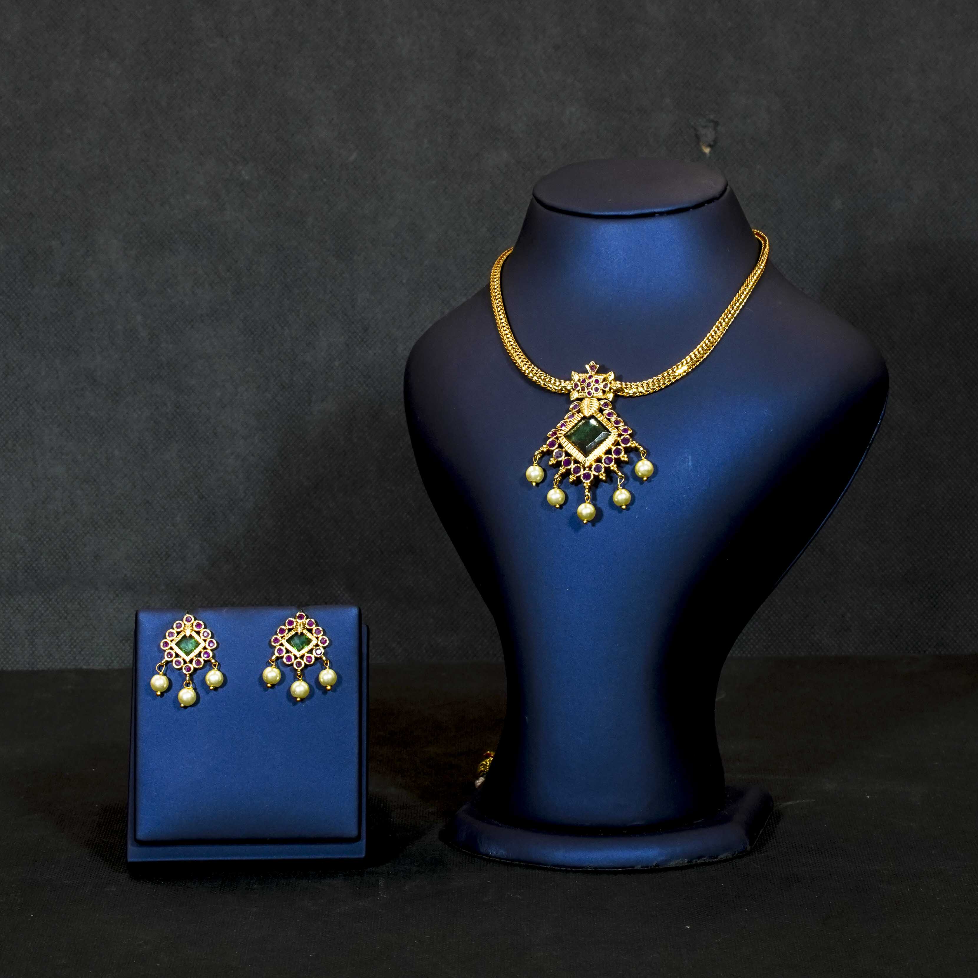 Gold Alike Ruby and Emerald Stones Choker Necklace