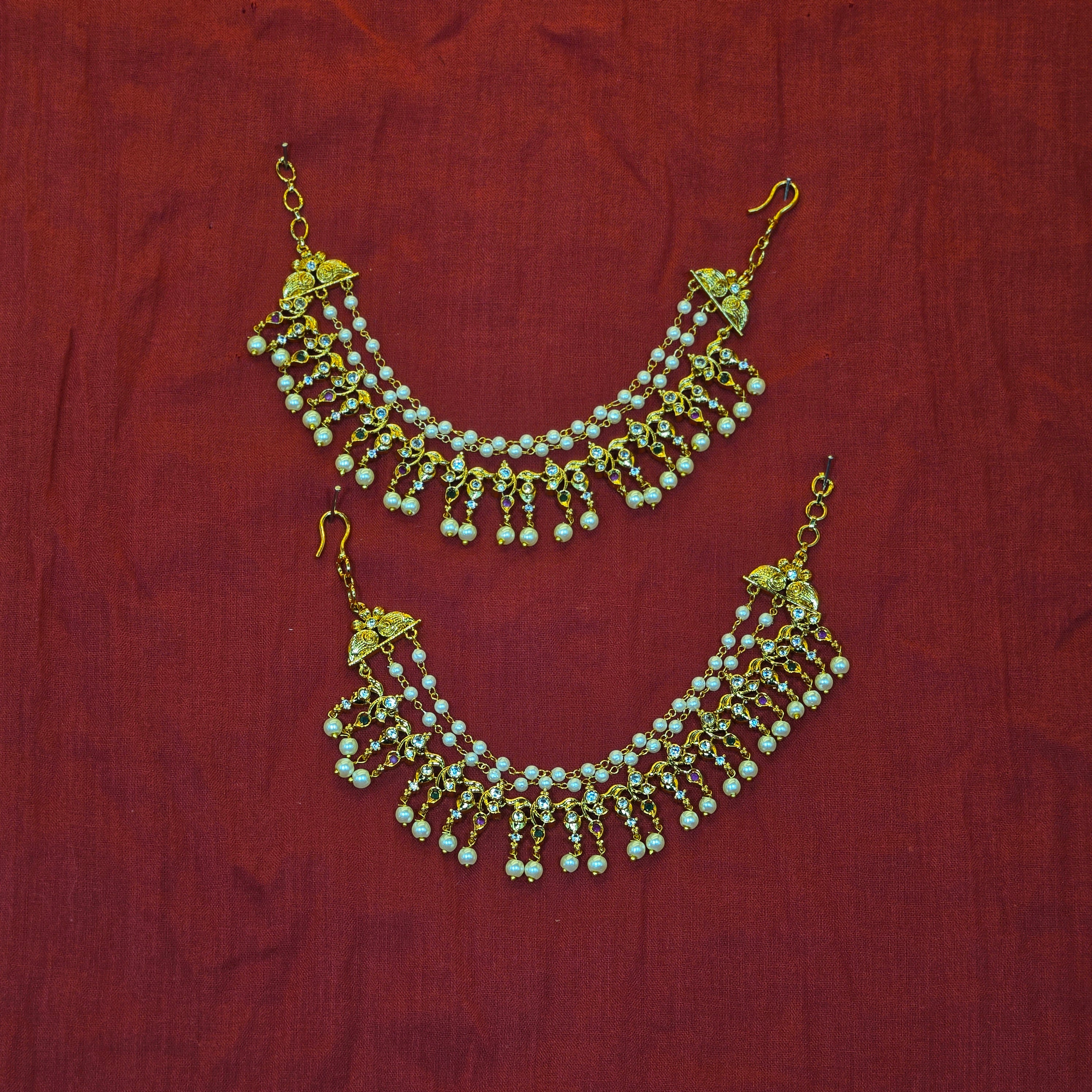 Stunning Gold Plated AD Stones Earchains / Mattal