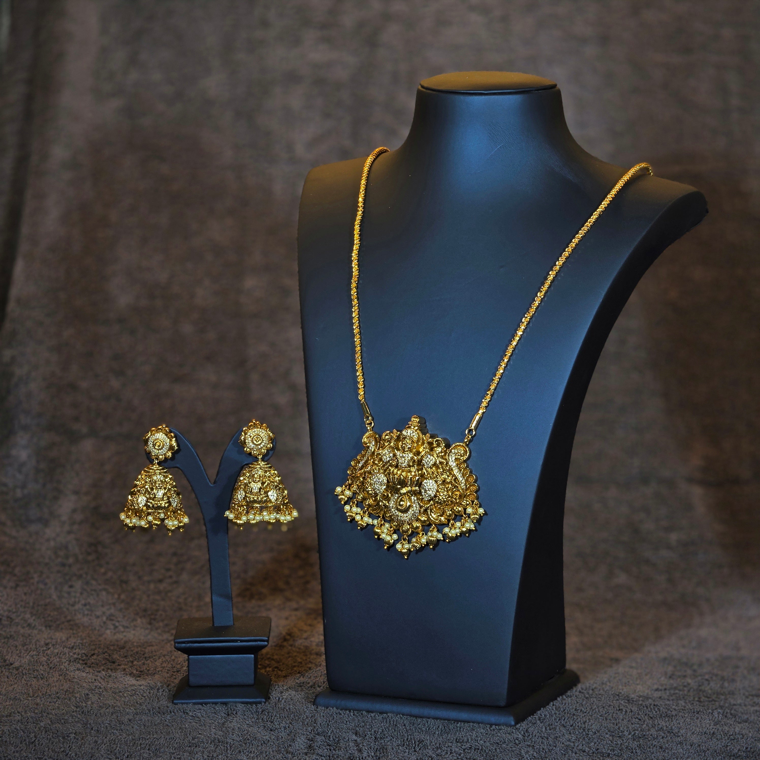 Radiant Lakshmi Peacock Pendant Necklace set