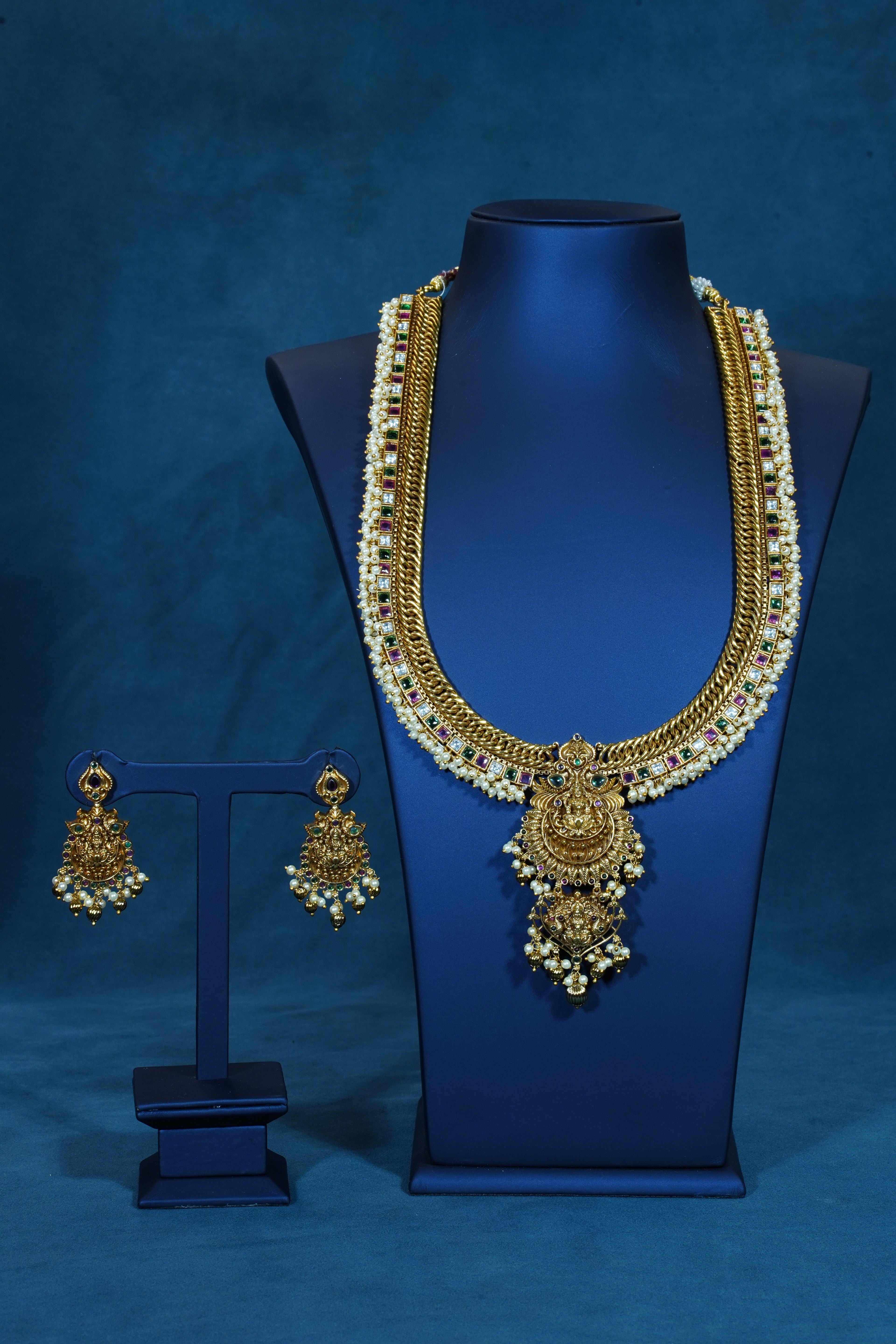 Elegant Jalebi Design Lakshmi Pendant Long Necklace