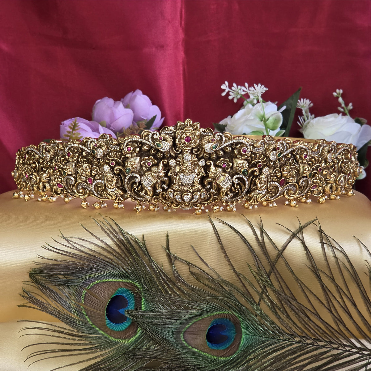 Hip belt, Lakshmi and peacock motif. Ahankaraka AKHB10.