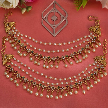 Elegant Gold Plated AD Stones Earchains / Mattal