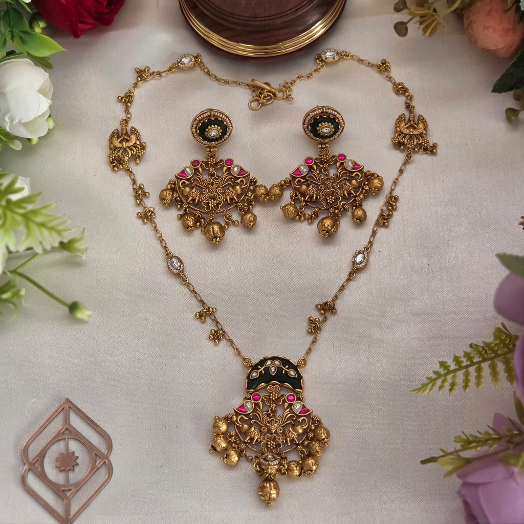 Mid length necklace, elephant motif. Ahankaraka AKMLN09.