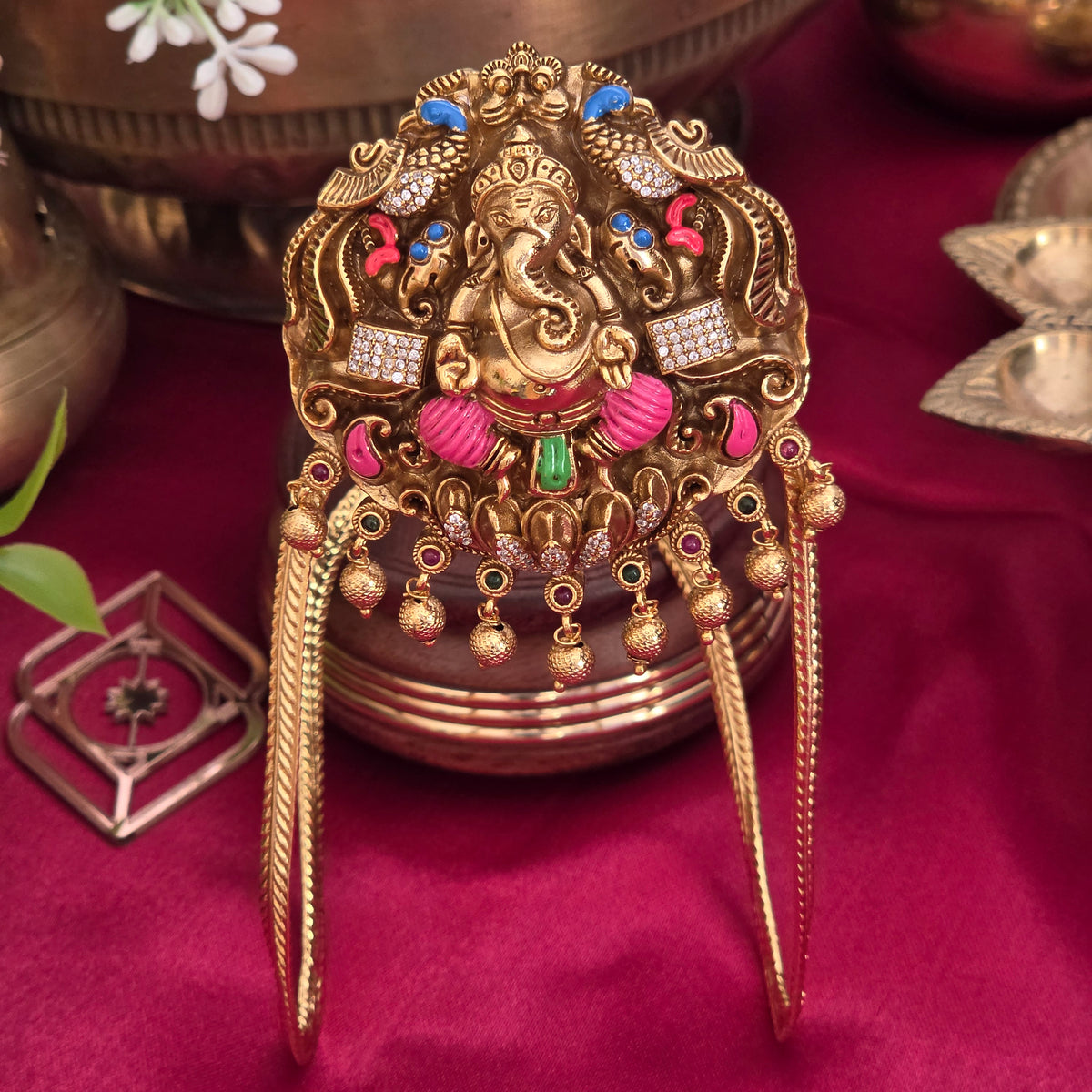Vanki armlet, enamel painted Ganesha motif. Ahankaraka AKVK03.