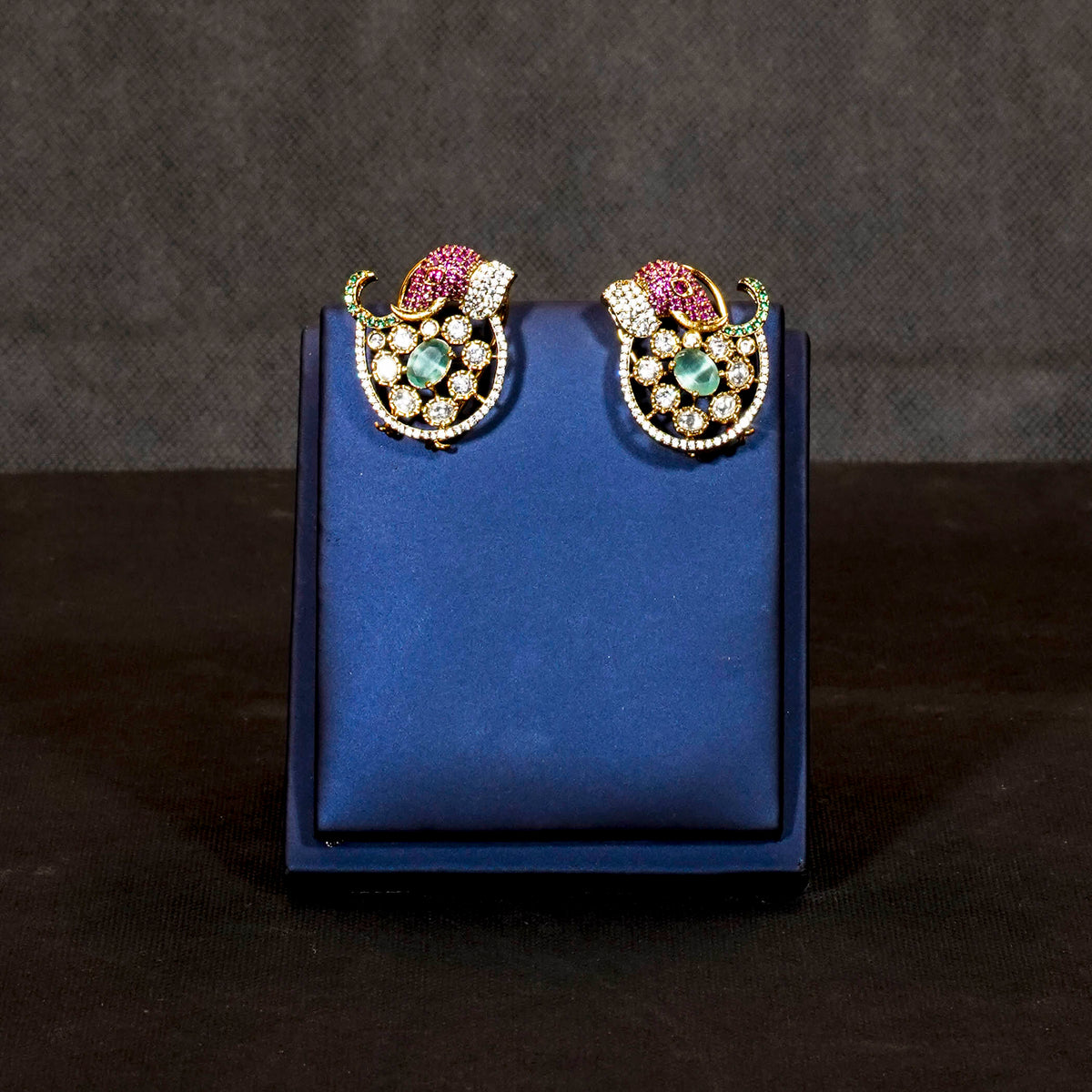 Mid-length necklace, set with multiple stone colours, floral motif. Ahankaraka AKMLN06, view 3.